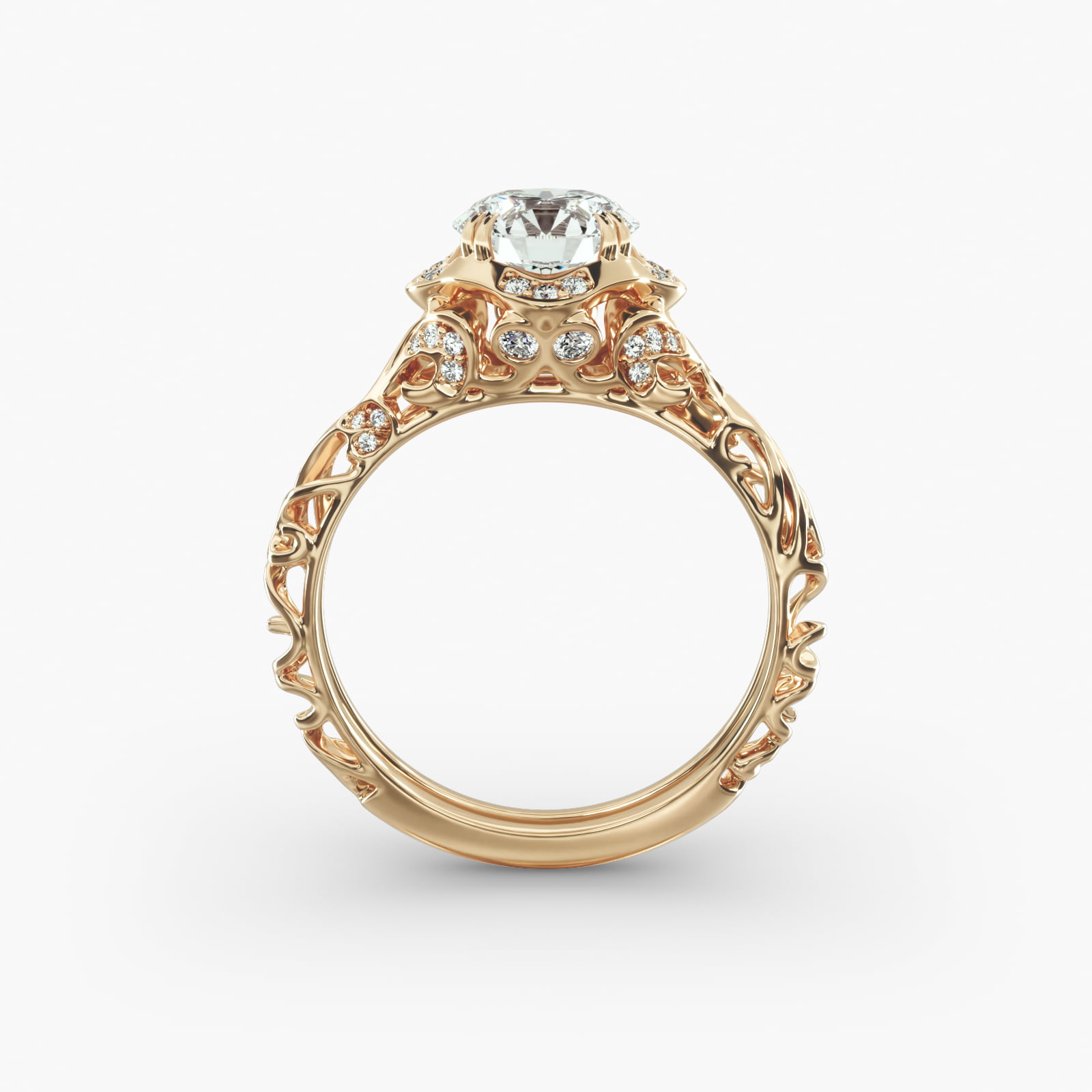 Diamond Filigree Vintage-Style Engagement Ring In 14K Yellow Gold