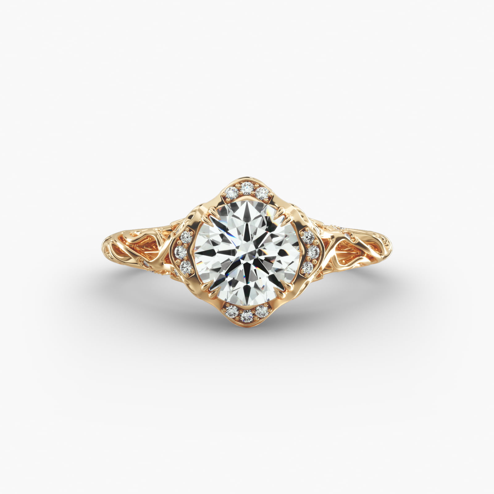 Diamond Filigree Vintage-Style Engagement Ring In 14K Yellow Gold