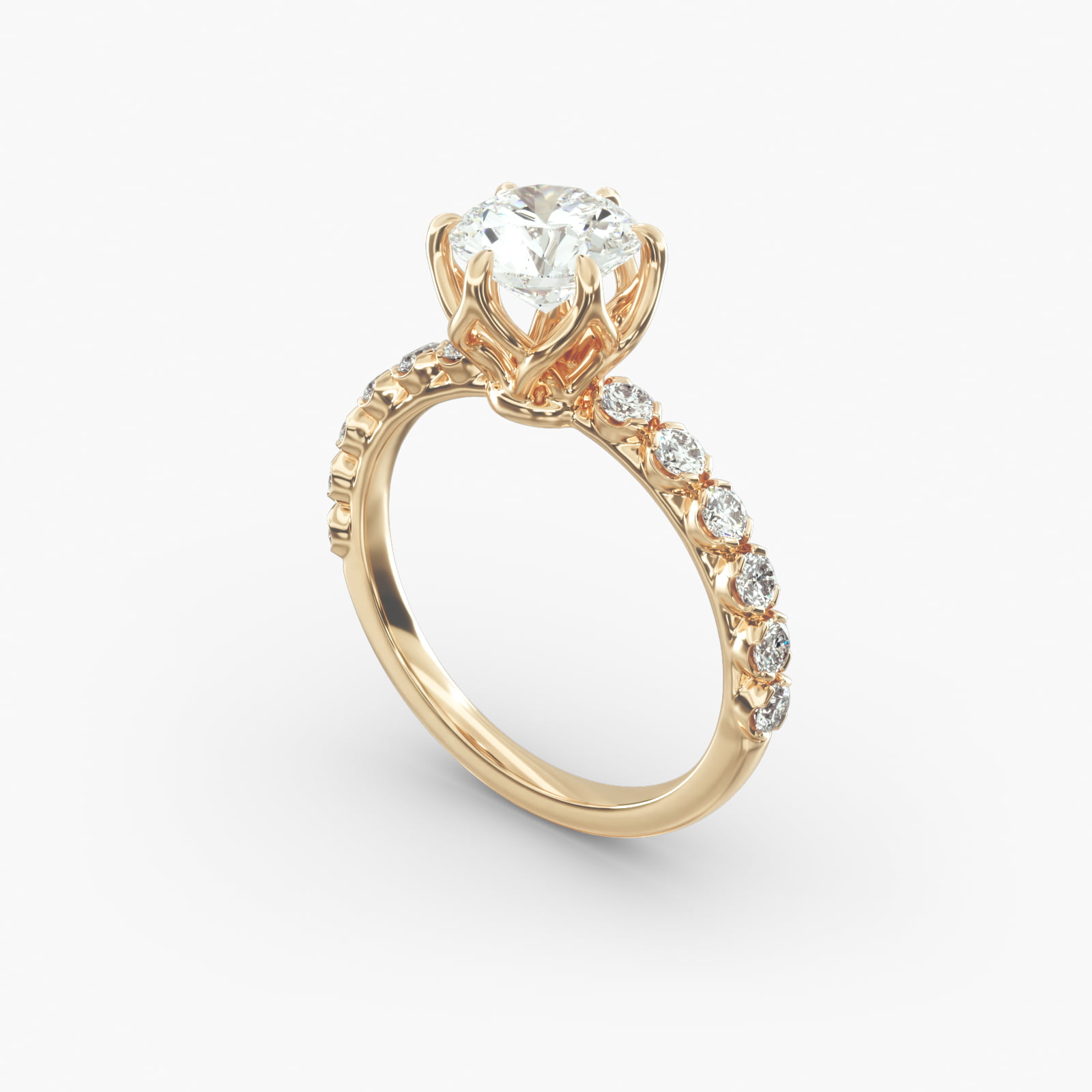 14K Yellow Gold Scalloped Pavé Engagement Ring-17466y14