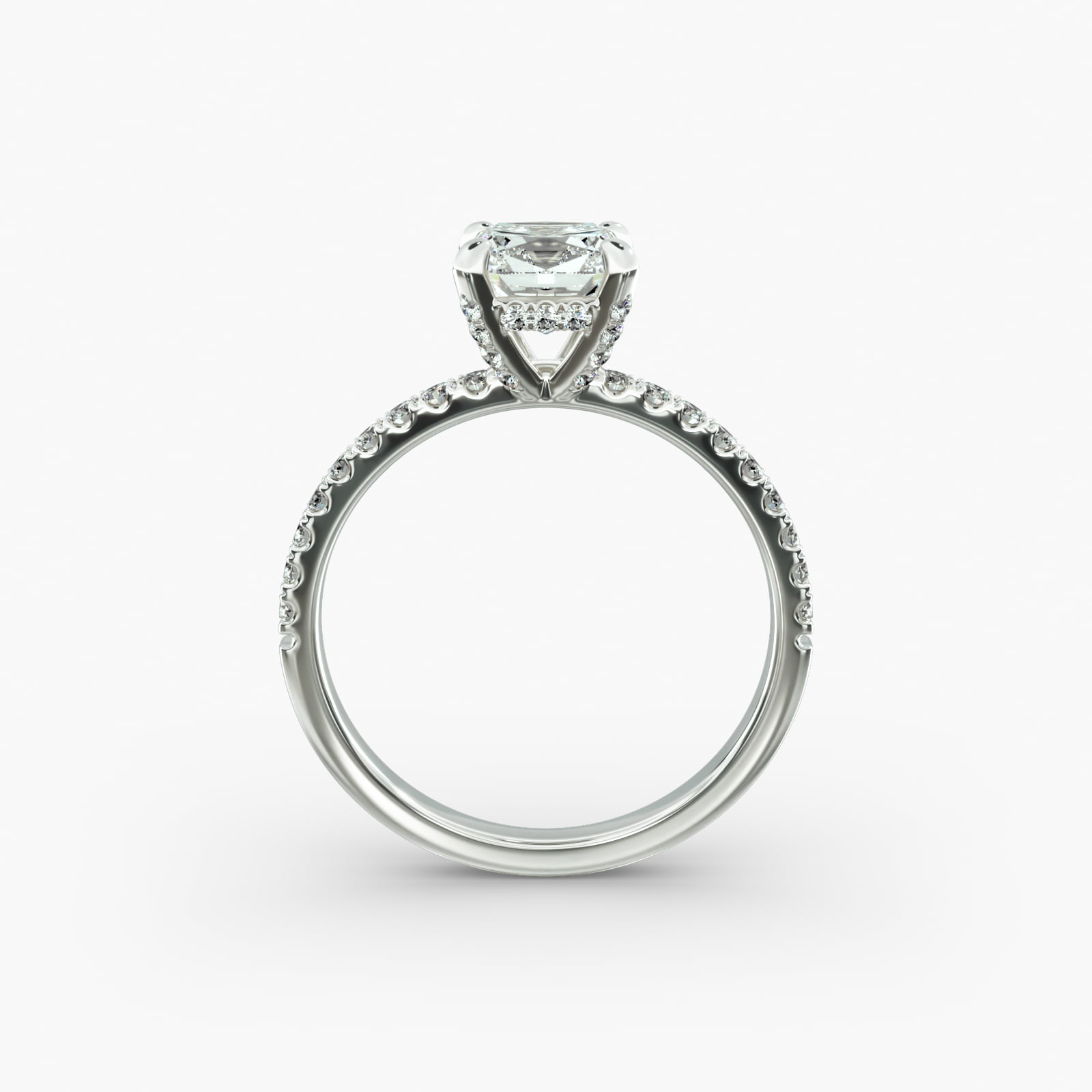 Petite Pavé Crown Diamond Engagement Ring In 14K White Gold
