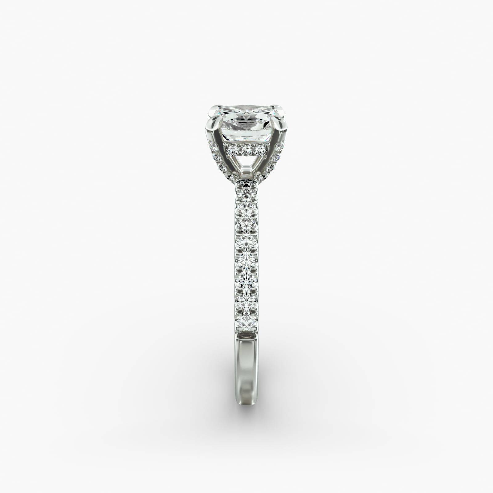 Petite Pavé Crown Diamond Engagement Ring In 14K White Gold