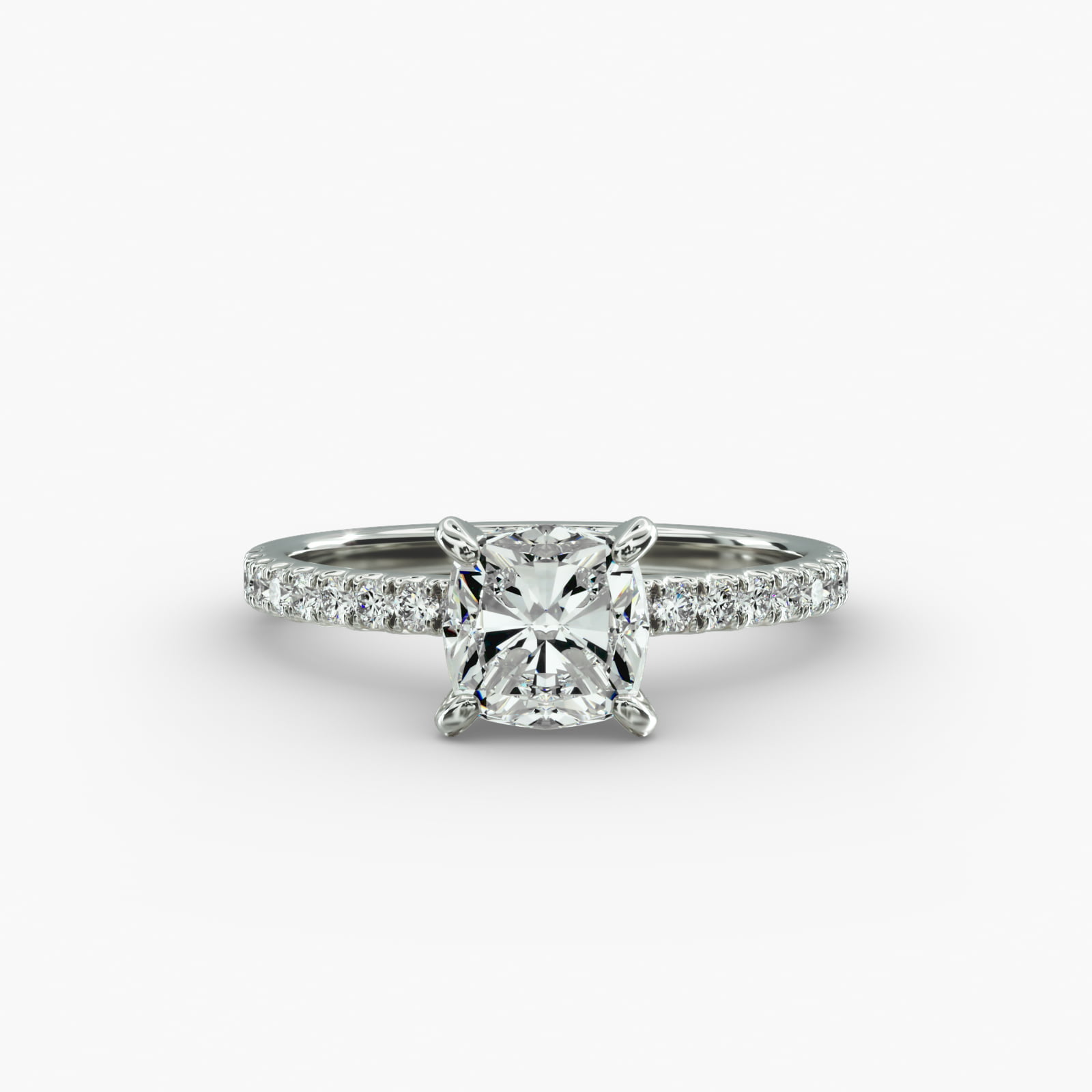 Petite Pavé Crown Diamond Engagement Ring In 14K White Gold