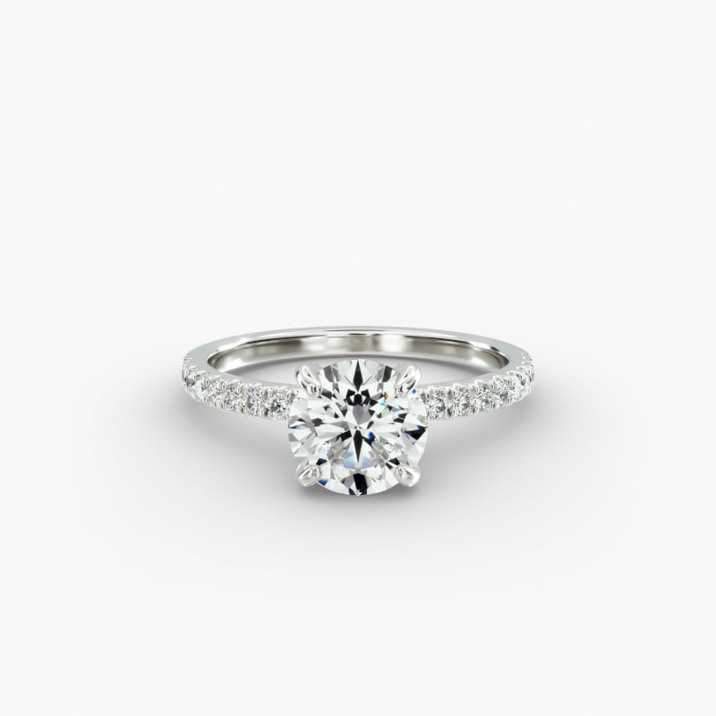 Petite Pavé Crown Diamond Engagement Ring In 14K White Gold