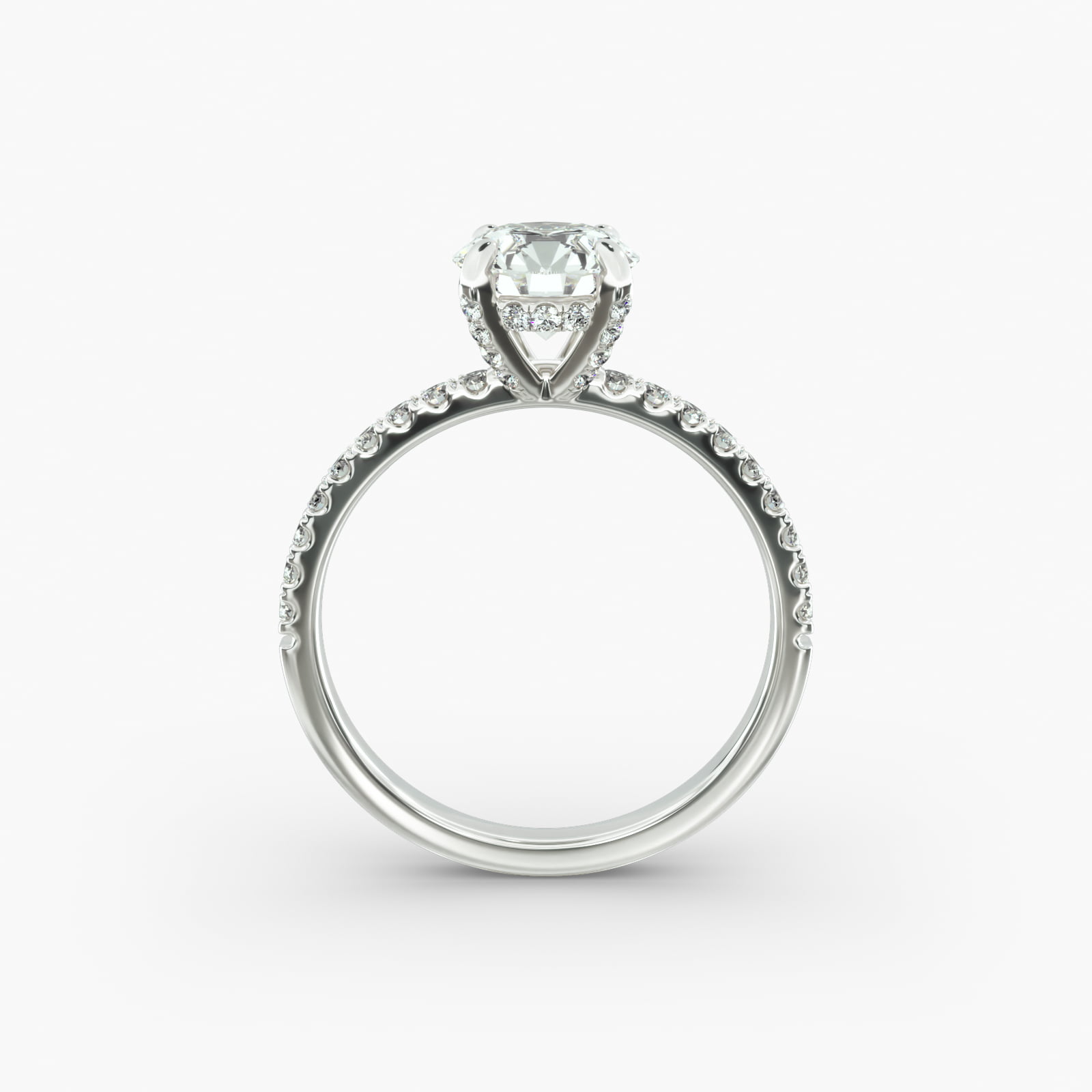 Petite Pavé Crown Diamond Engagement Ring In 18K White Gold