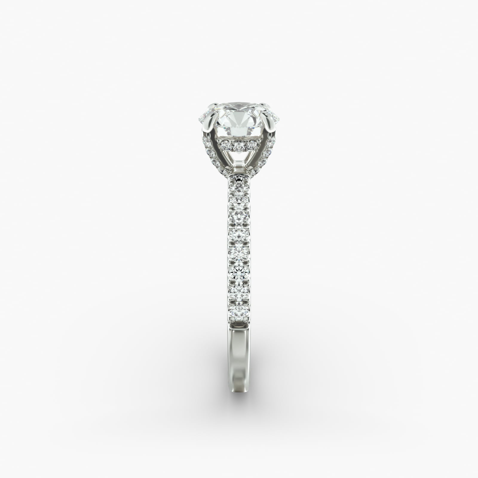 Petite Pavé Crown Diamond Engagement Ring In 18K White Gold