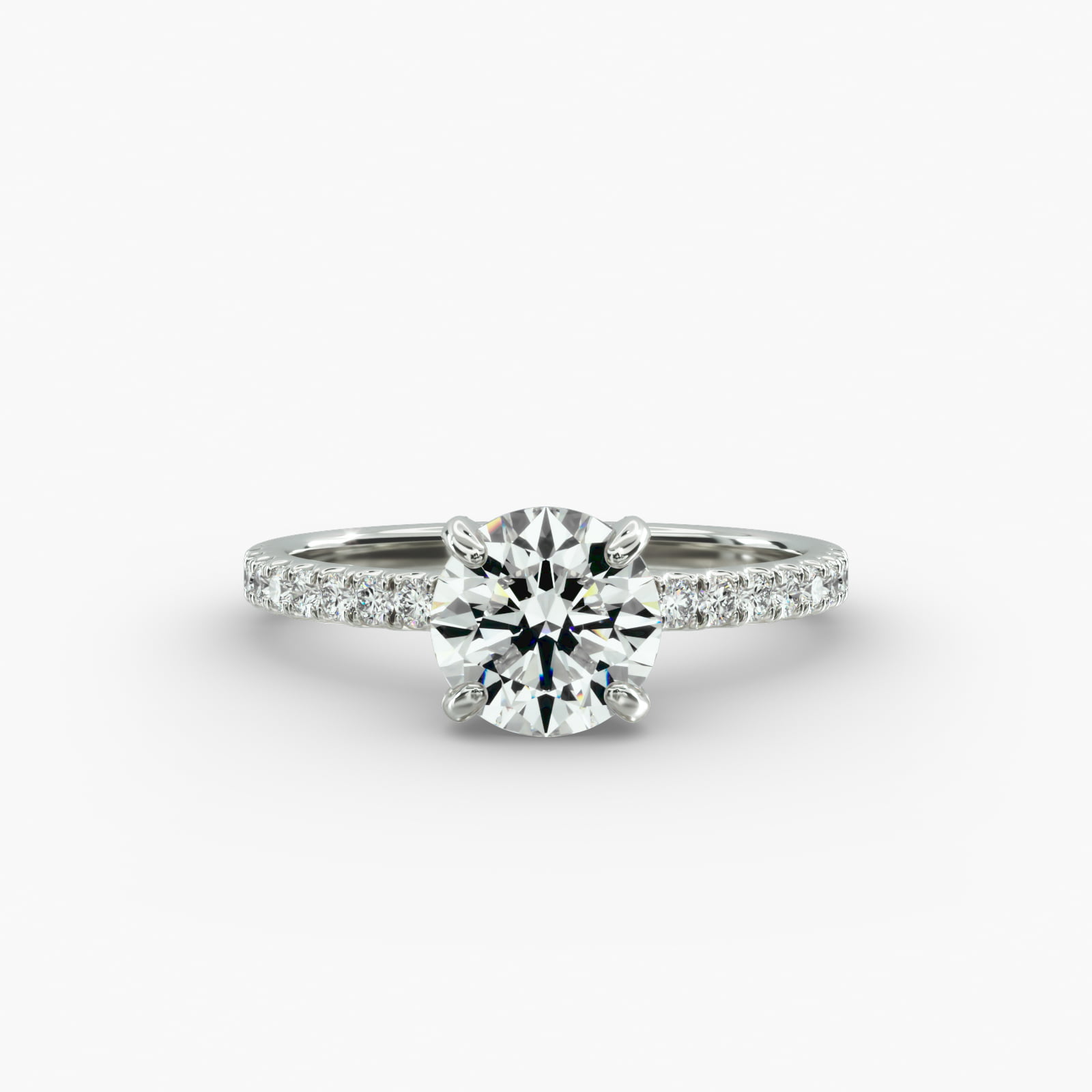 Petite Pavé Crown Diamond Engagement Ring In 18K White Gold