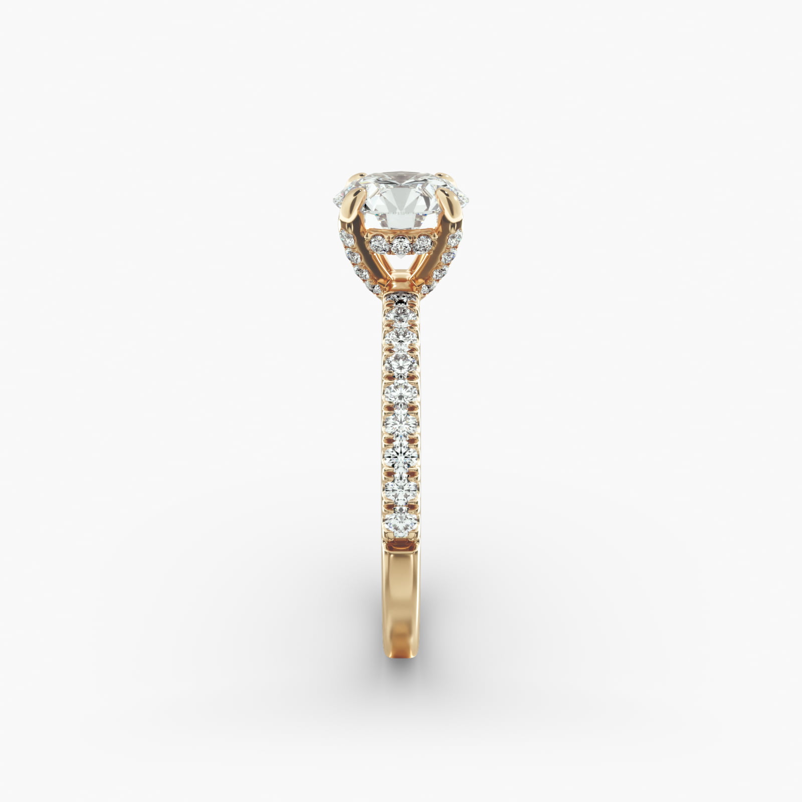 Petite Pavé Crown Diamond Engagement Ring In 14K Yellow Gold
