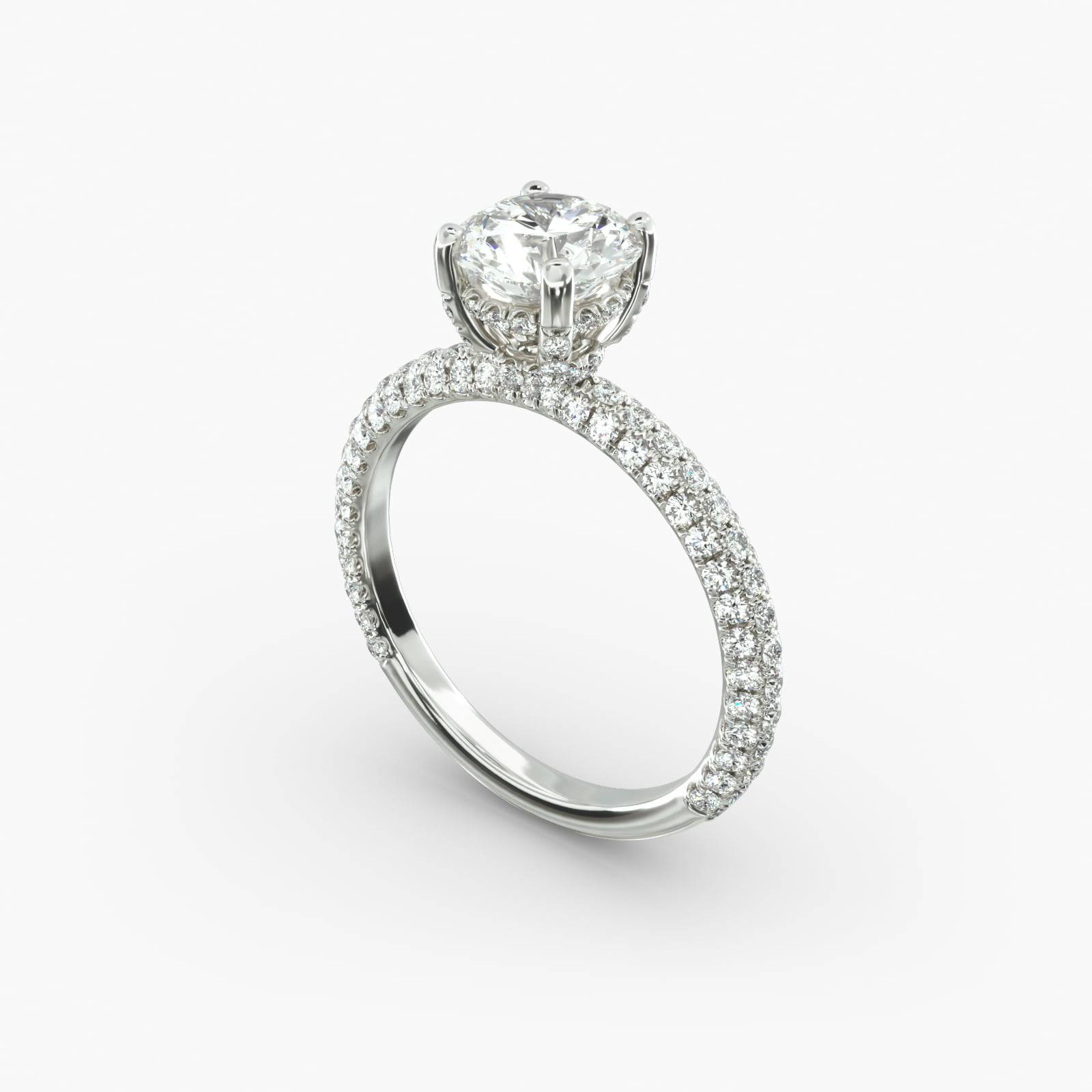 Trio MicroPavé Diamond Engagement Ring In 14K White Gold-17484w14