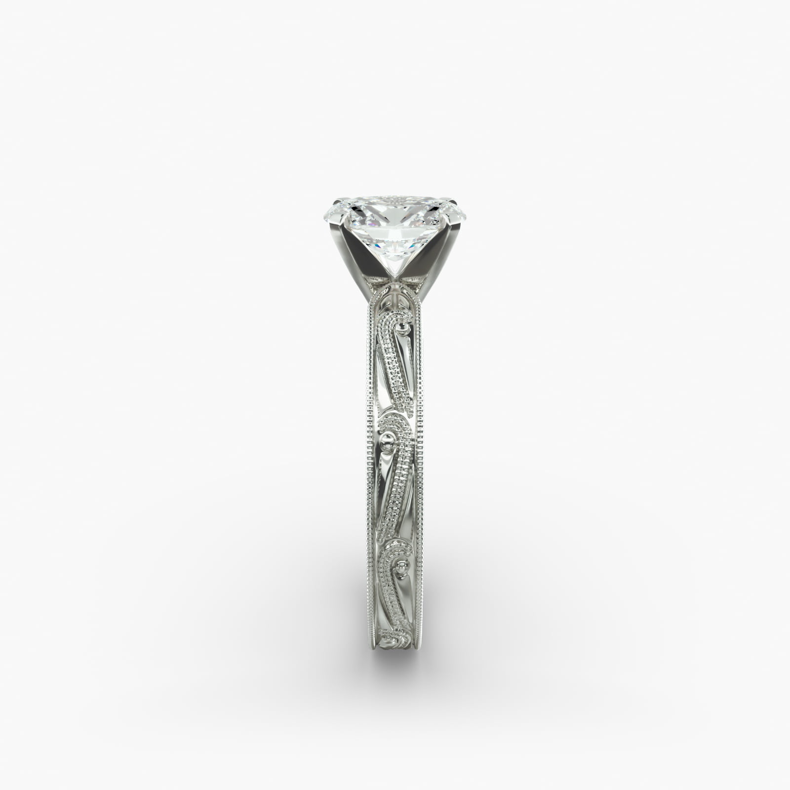 Engraved Solitaire Engagement Ring In 14K White Gold