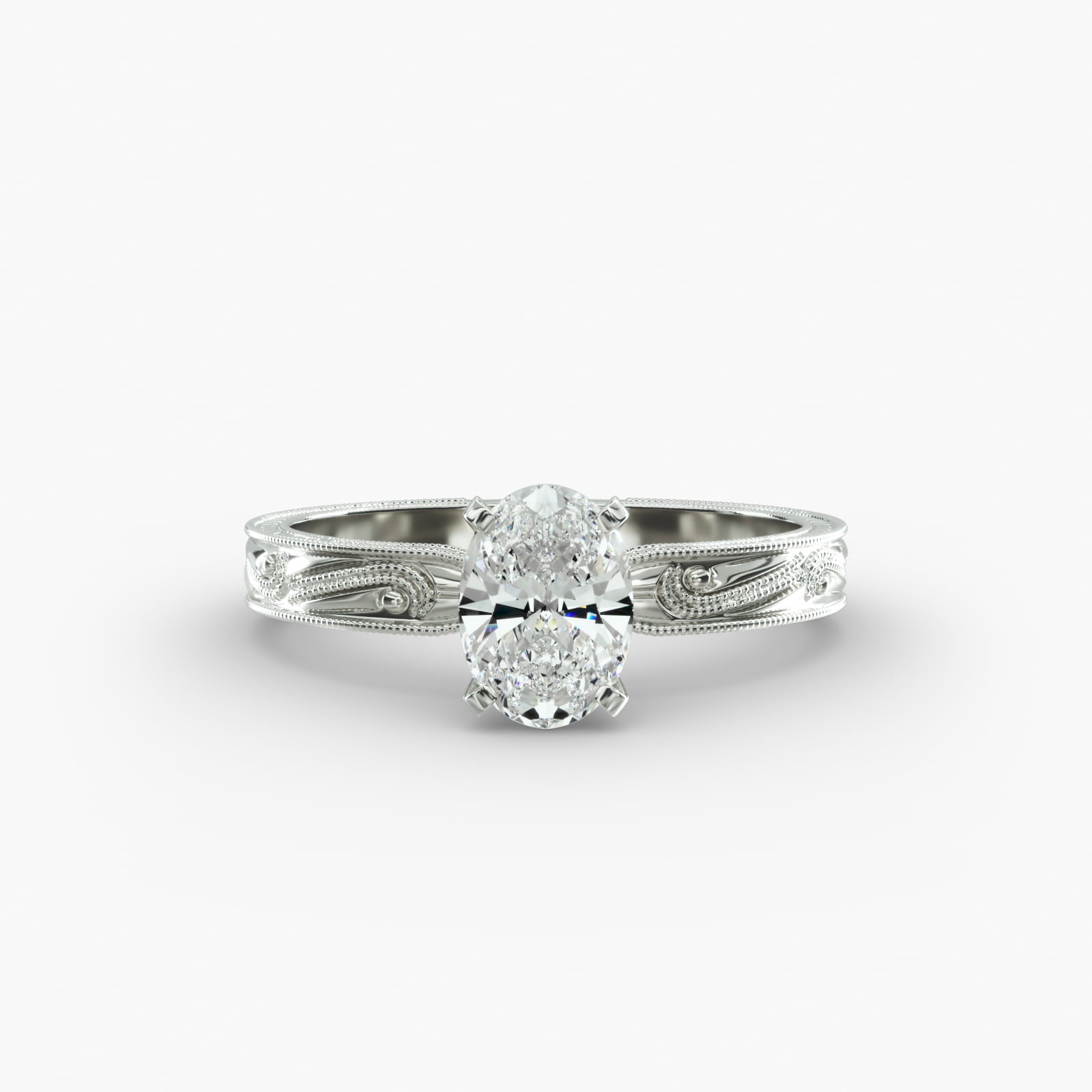 Engraved Solitaire Engagement Ring In 14K White Gold