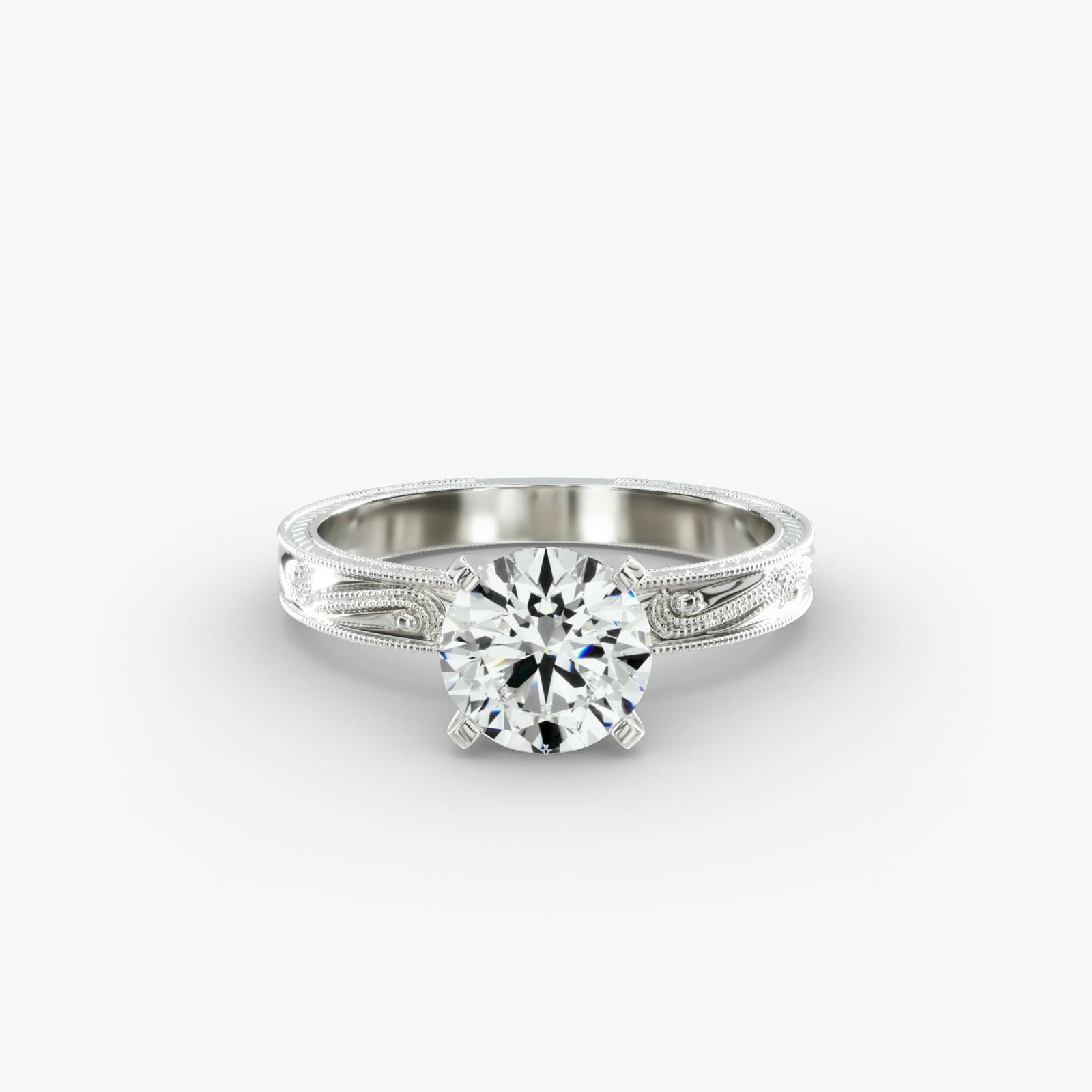 Engraved Solitaire Engagement Ring In 14K White Gold-17488w14