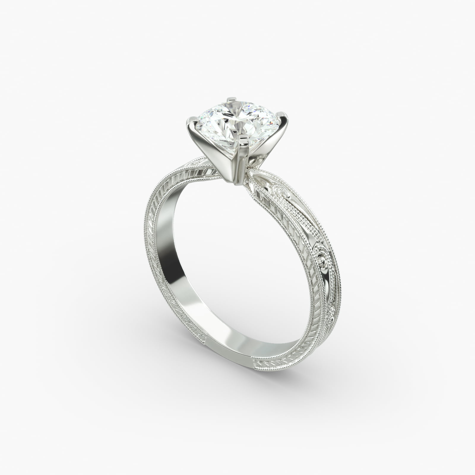 Engraved Solitaire Engagement Ring In 14K White Gold-17488w14, image size:1600x1600