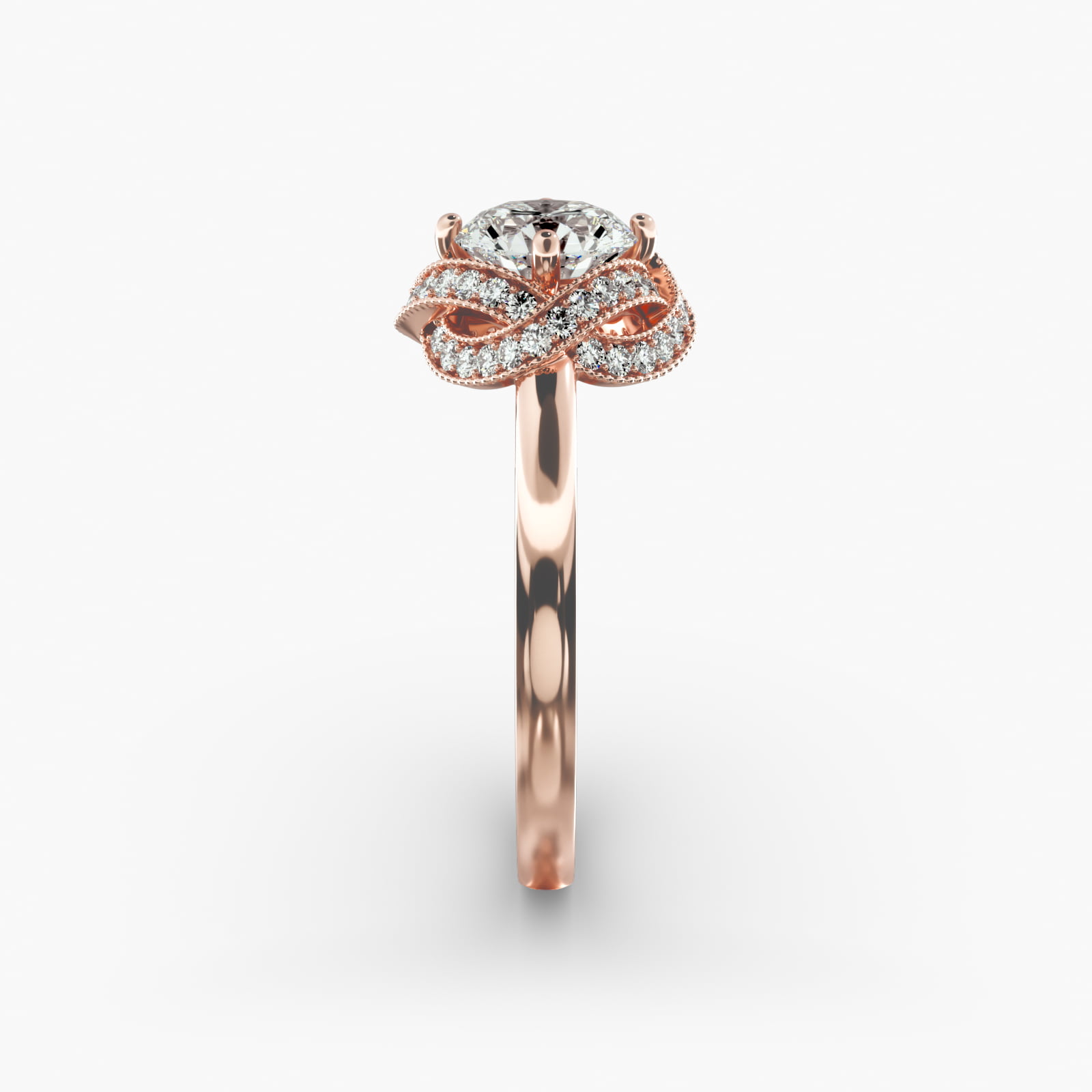 Infinity Milgrain Halo Vintage-Style Engagement Ring In 14K Rose Gold
