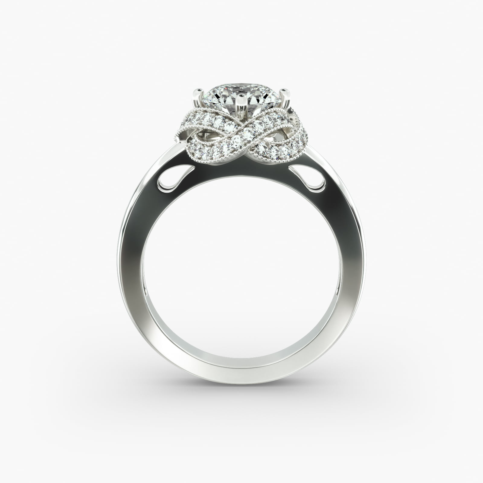 Infinity Milgrain Halo Vintage-Style Engagement Ring In 14K White Gold