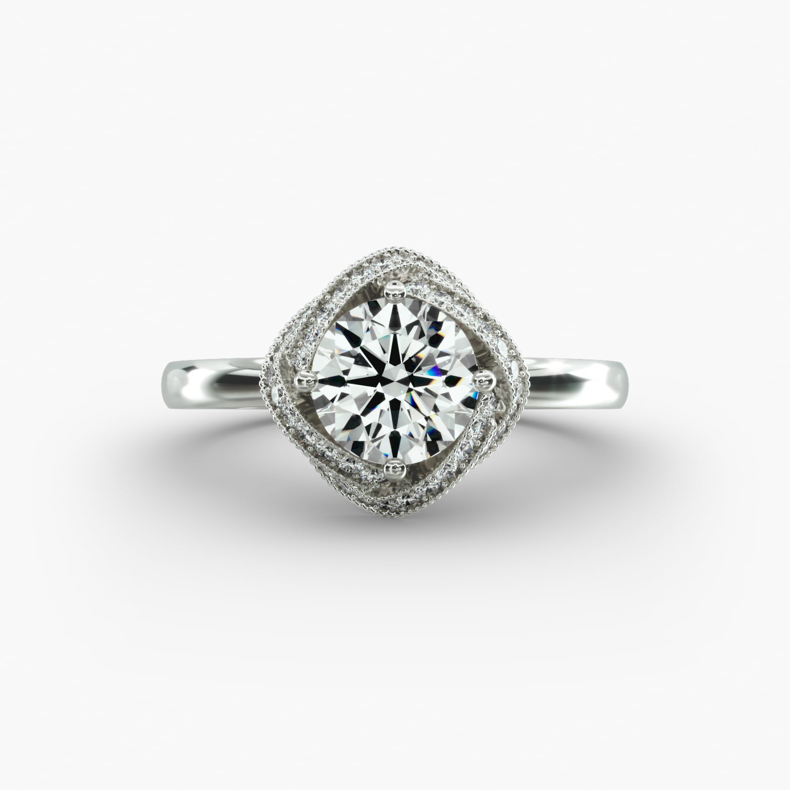 Infinity Milgrain Halo Vintage-Style Engagement Ring In 14K White Gold