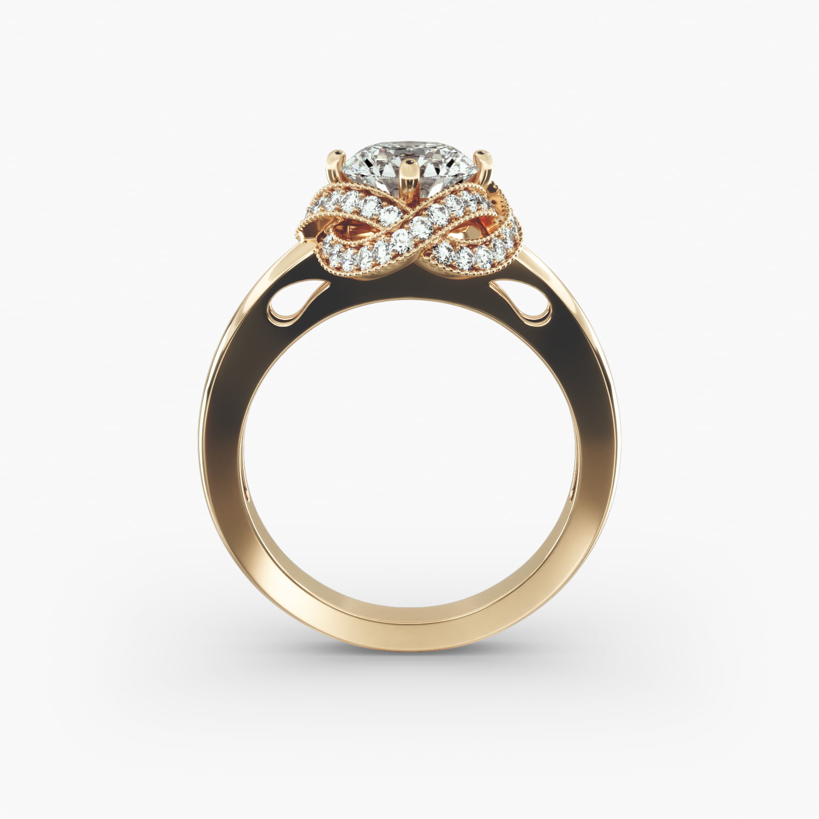 Infinity Milgrain Halo Vintage-Style Engagement Ring In 18K Yellow Gold