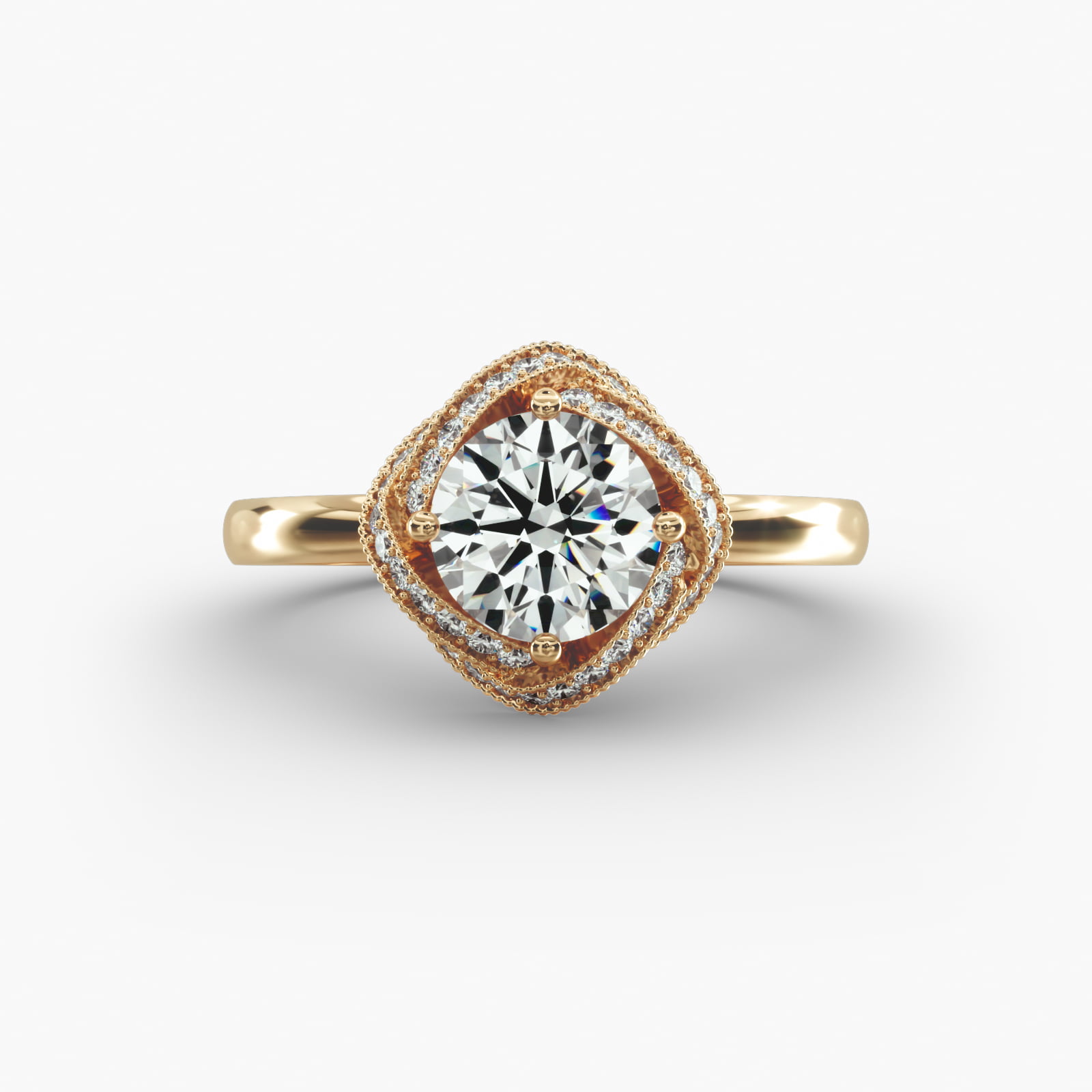 Infinity Milgrain Halo Vintage-Style Engagement Ring In 18K Yellow Gold