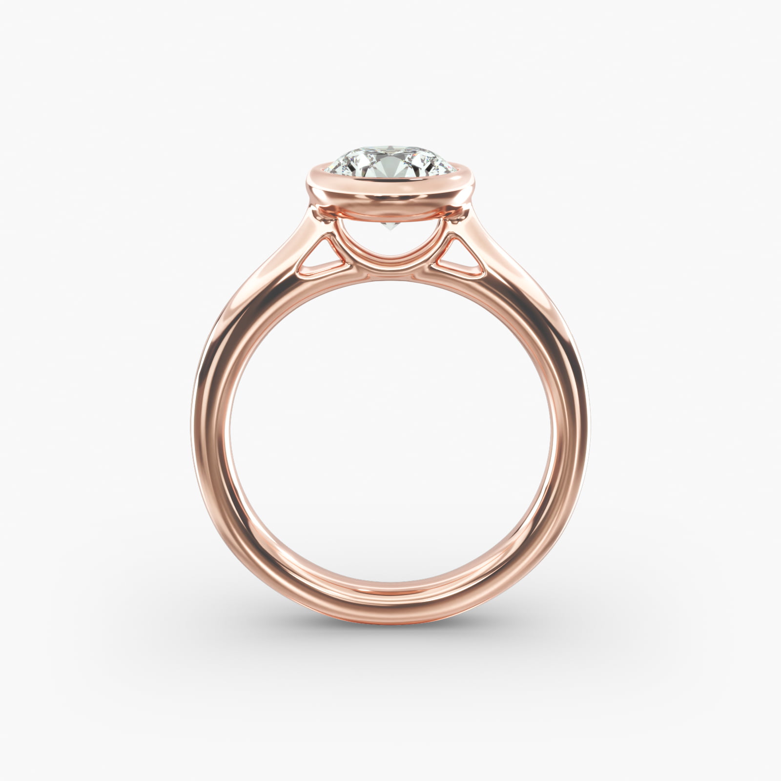 Bezel Set Solitaire Engagement Ring In 14K Rose Gold