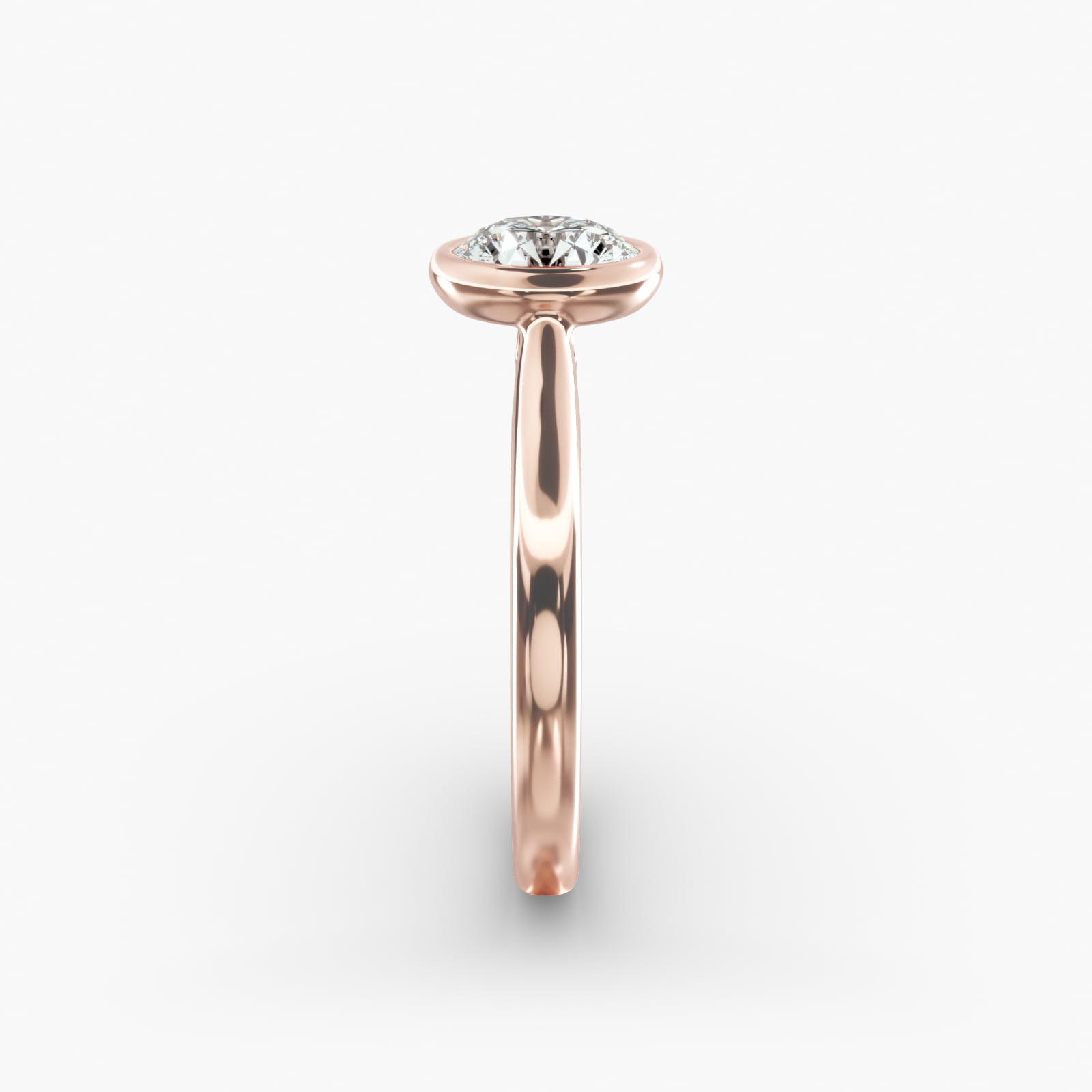 Bezel Set Solitaire Engagement Ring In 14K Rose Gold