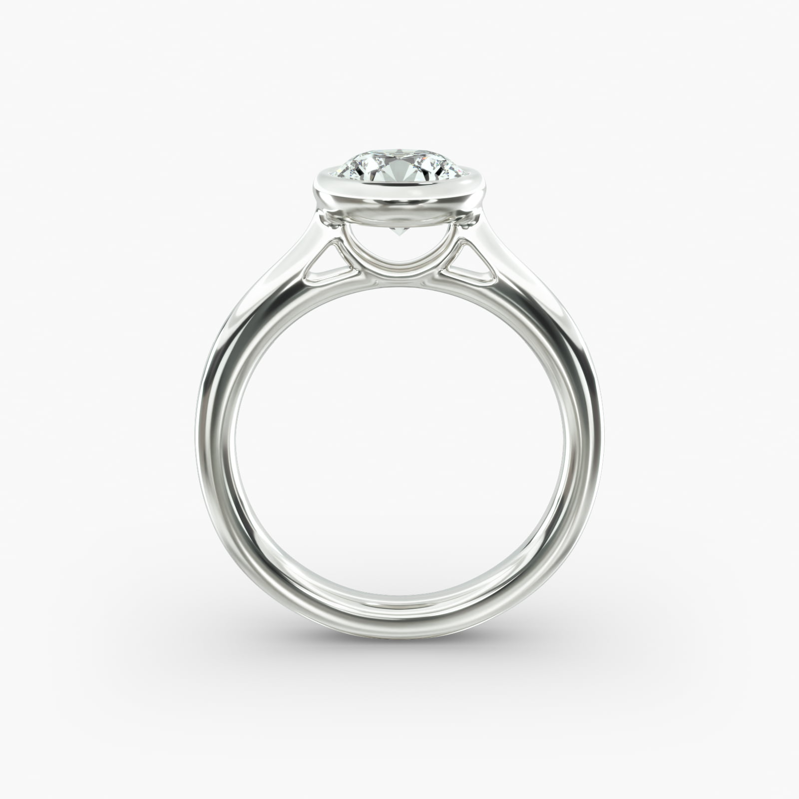 Bezel Set Solitaire Engagement Ring In 14K White Gold