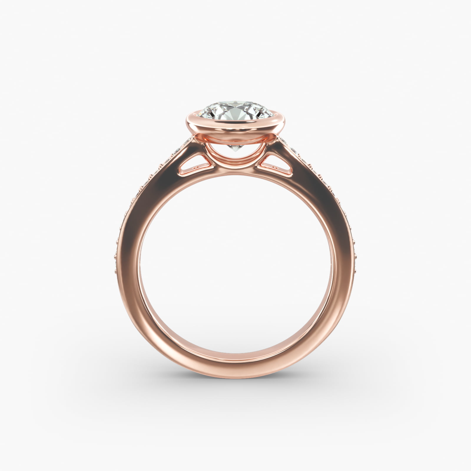 Bezel Set Pavé Diamond Engagement Ring In 14K Rose Gold