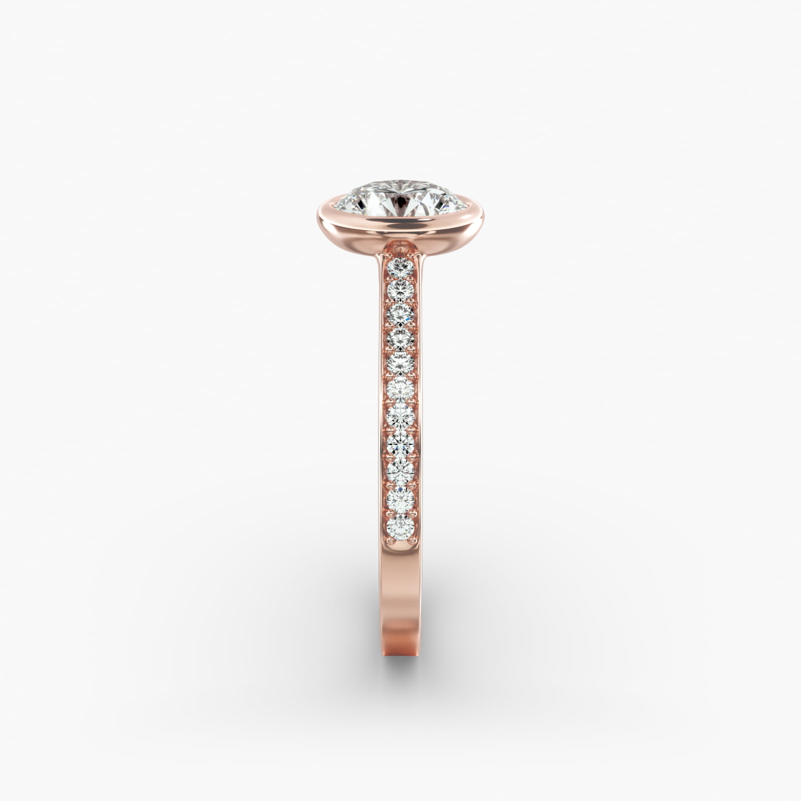 Bezel Set Pavé Diamond Engagement Ring In 14K Rose Gold
