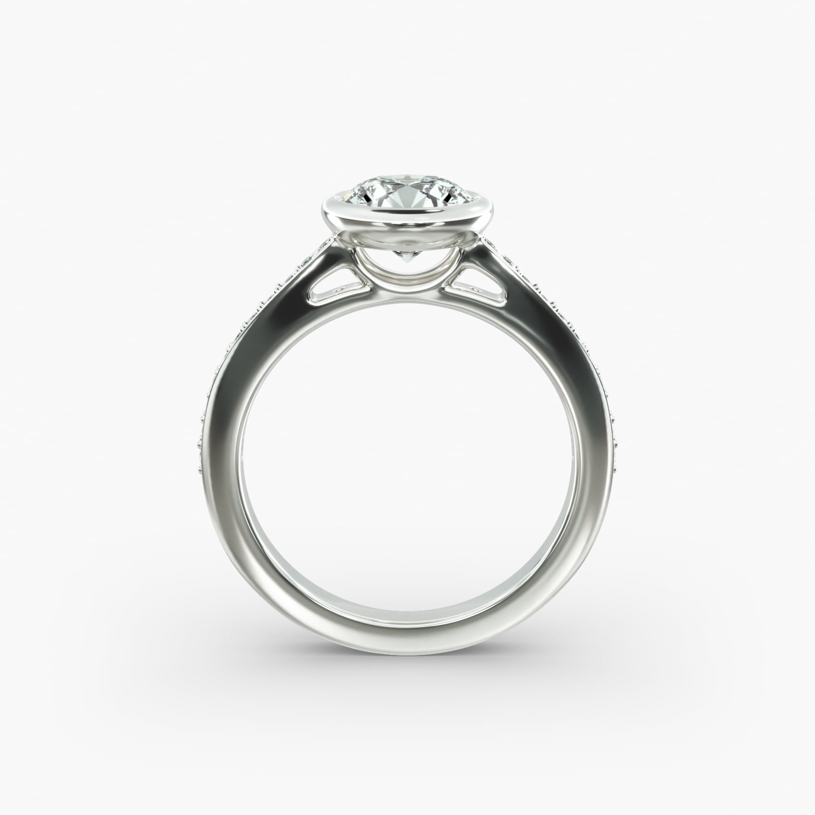 Bezel Set Pavé Diamond Engagement Ring In 14K White Gold