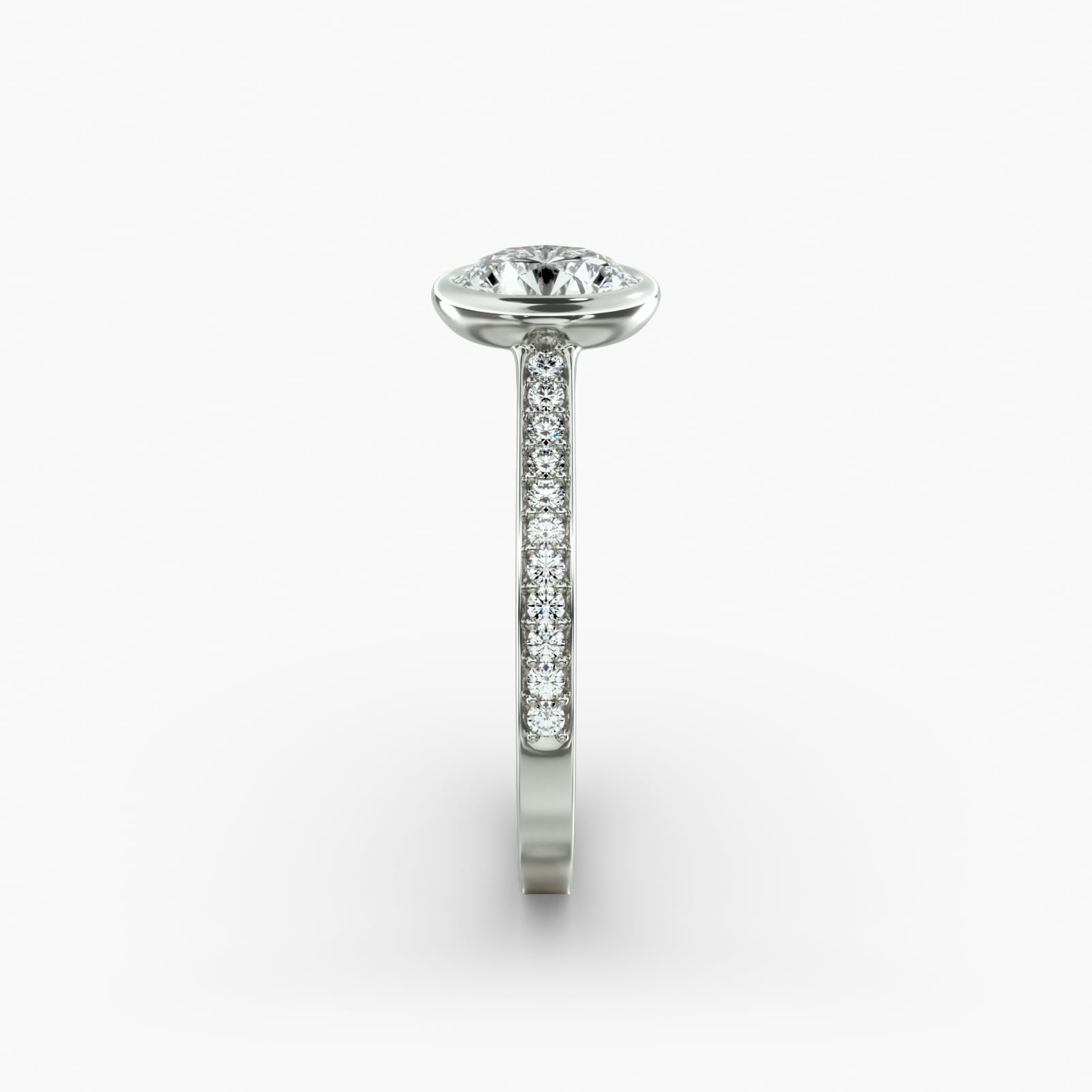 Bezel Set Pavé Diamond Engagement Ring In 14K White Gold