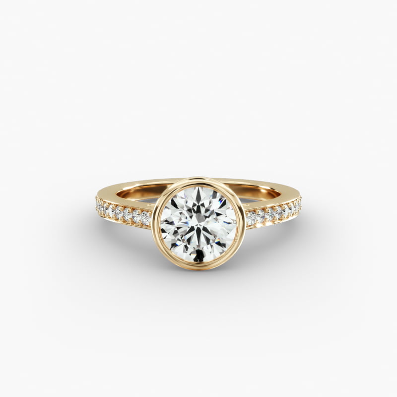 Bezel Set Pavé Diamond Engagement Ring In 14K Yellow Gold