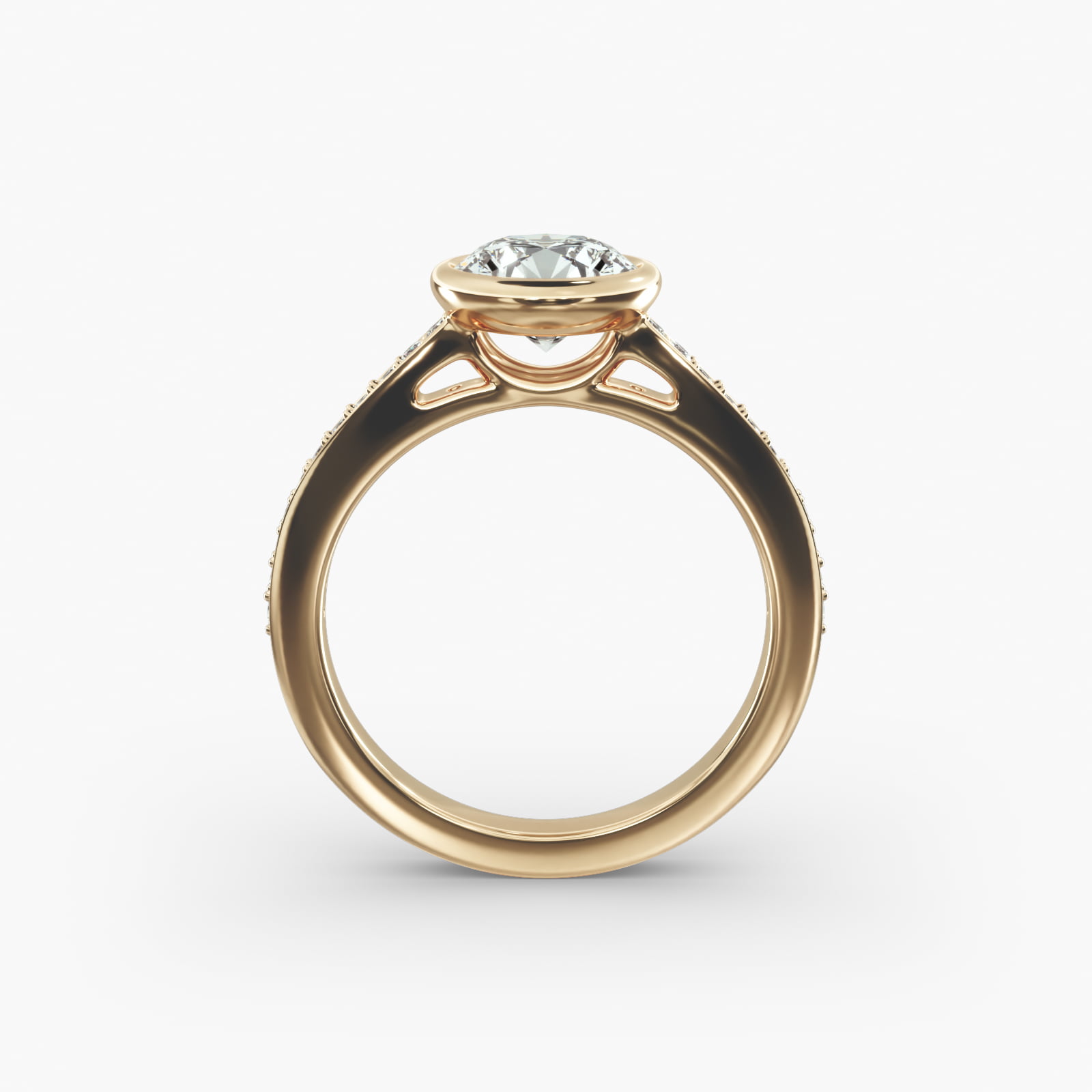Bezel Set Pavé Diamond Engagement Ring In 14K Yellow Gold