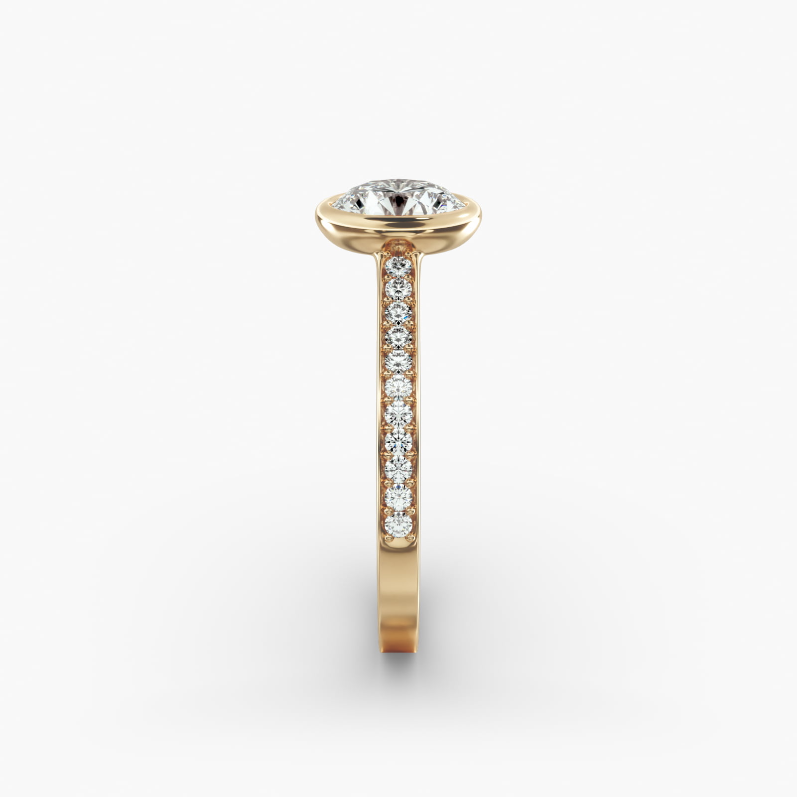 Bezel Set Pavé Diamond Engagement Ring In 14K Yellow Gold