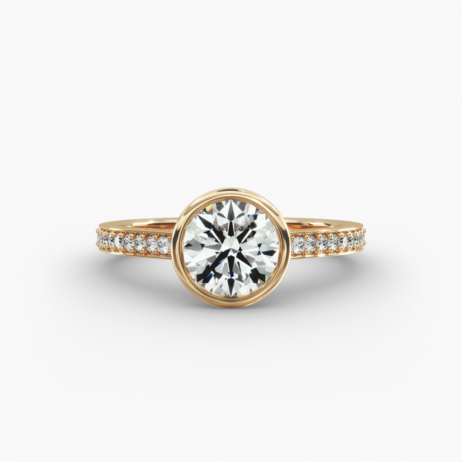 Bezel Set Pavé Diamond Engagement Ring In 14K Yellow Gold