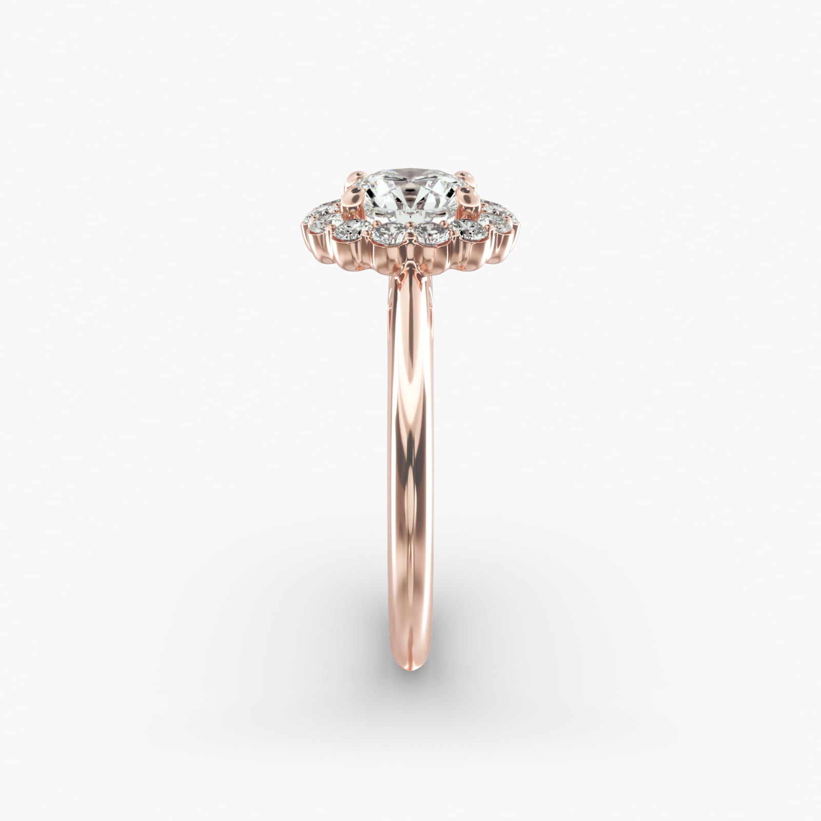 Floral Diamond Halo Engagement Ring In 14K Rose Gold