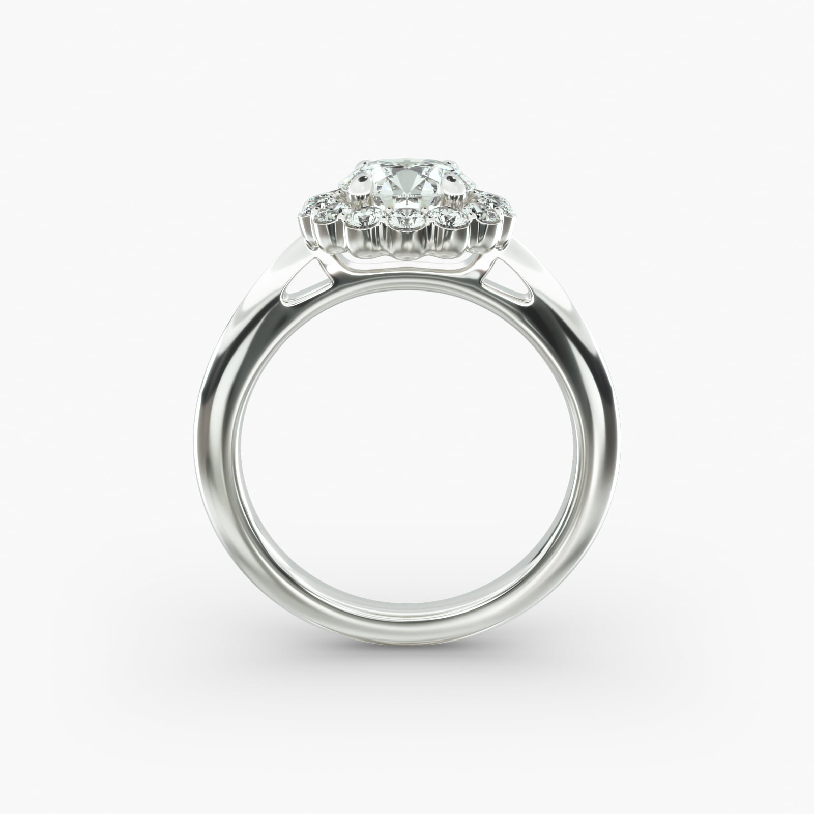 Floral Diamond Halo Engagement Ring In 14K White Gold