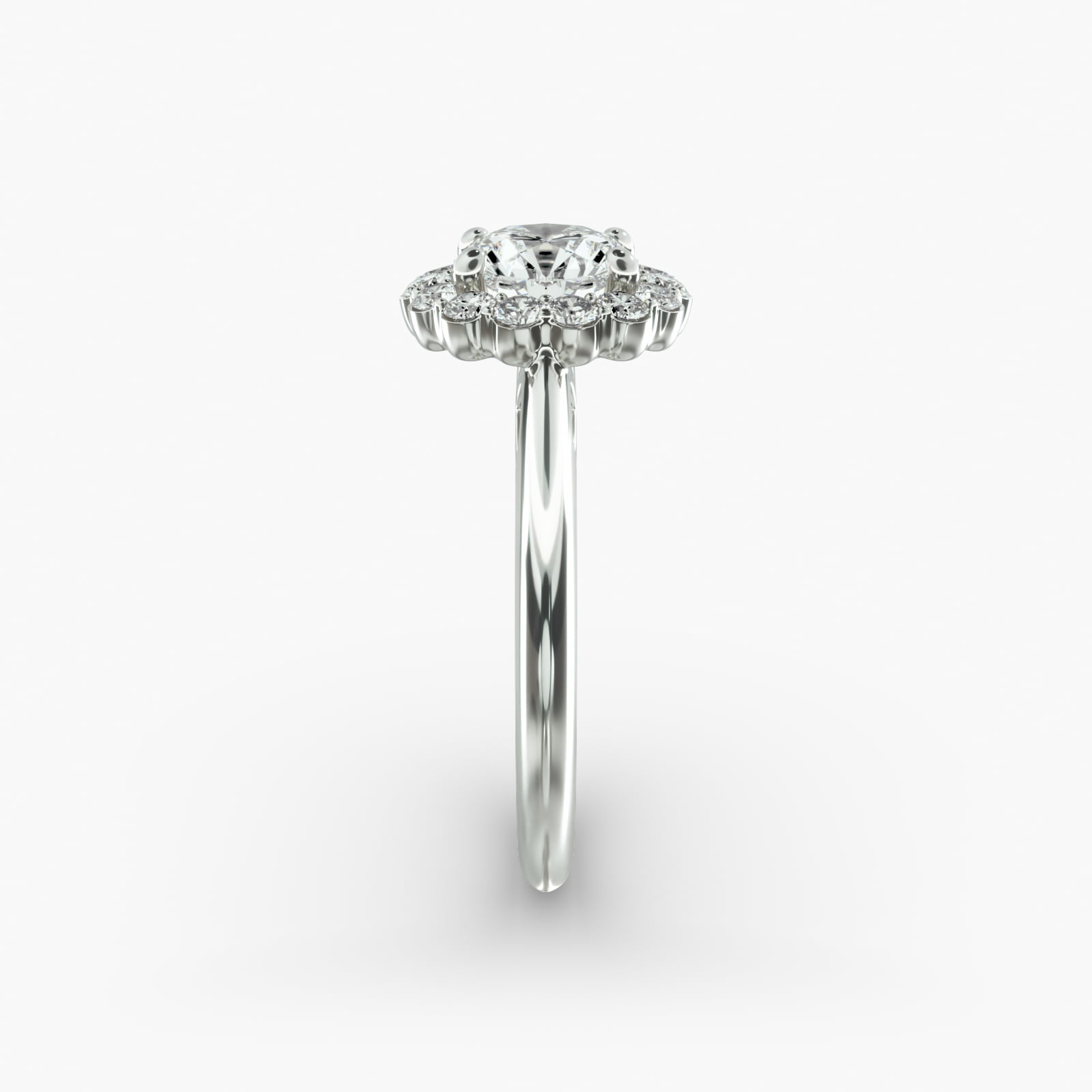 Floral Diamond Halo Engagement Ring In 14K White Gold