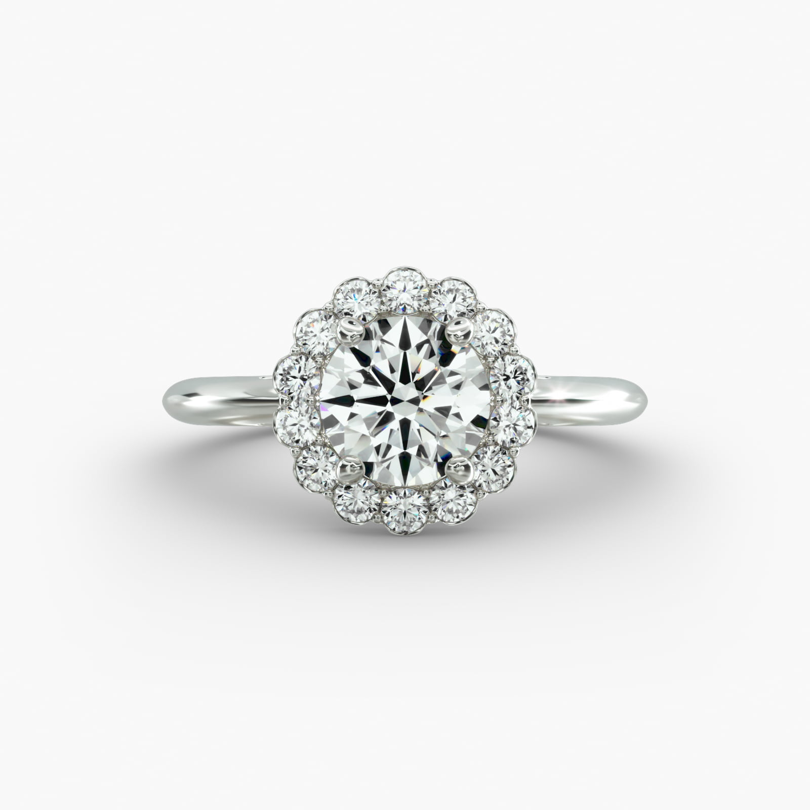 Floral Diamond Halo Engagement Ring In 14K White Gold