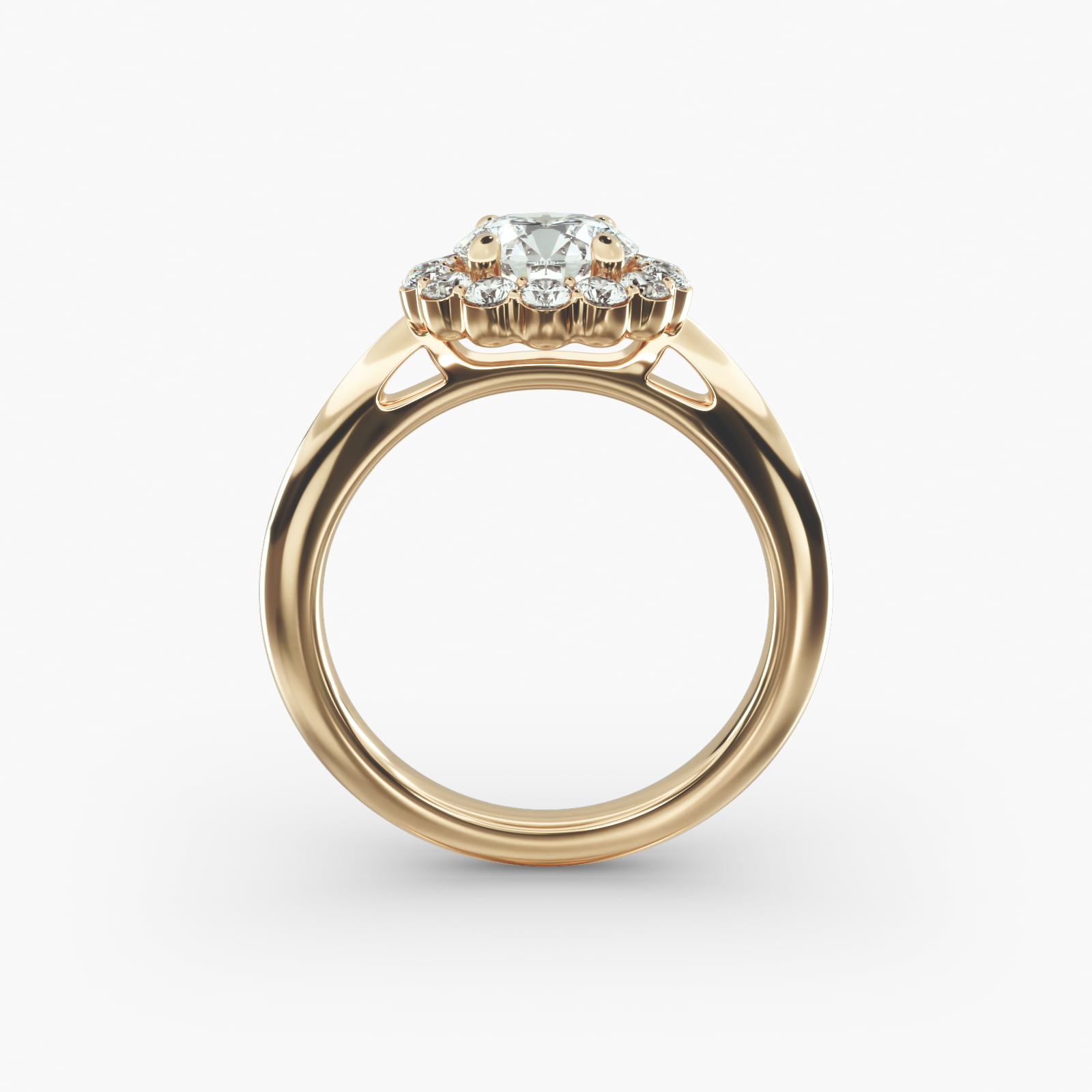 Floral Diamond Halo Engagement Ring In 18K Yellow Gold