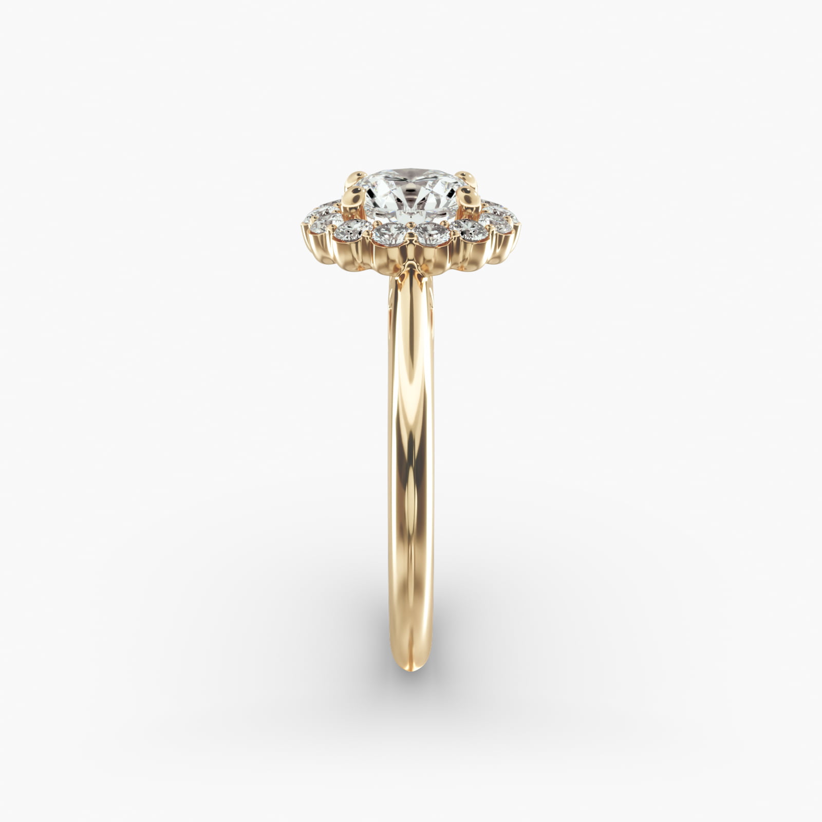 Floral Diamond Halo Engagement Ring In 18K Yellow Gold