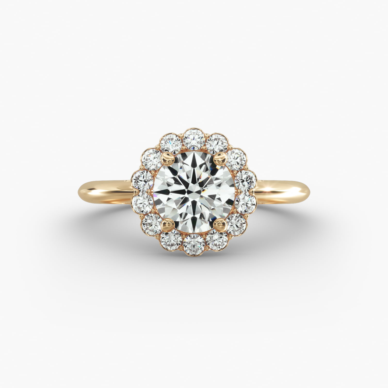 Floral Diamond Halo Engagement Ring In 18K Yellow Gold