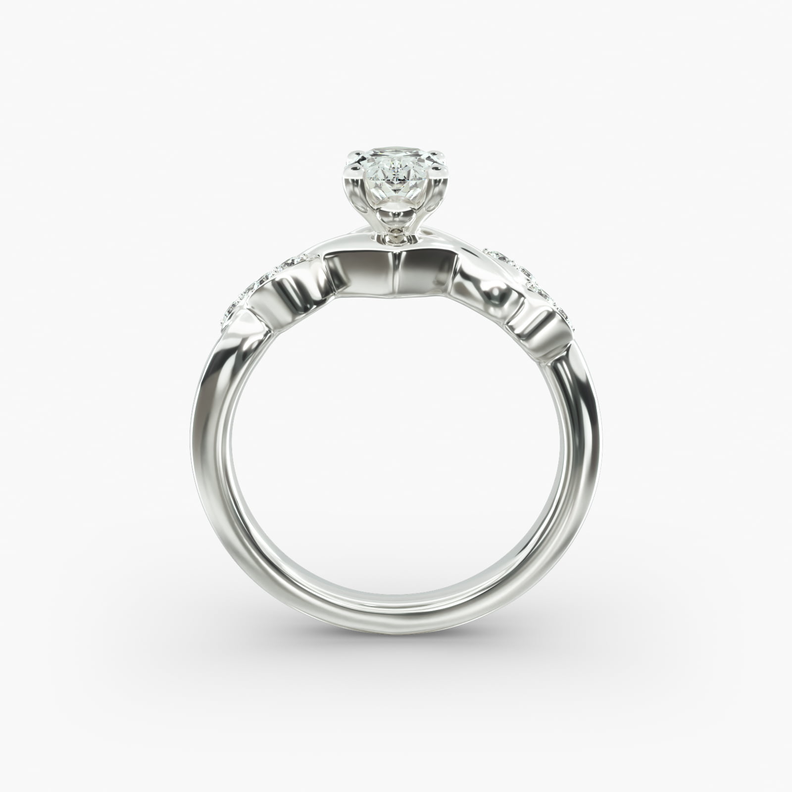 Twisted Vine Side Stone Diamond Engagement Ring In 14K White Gold