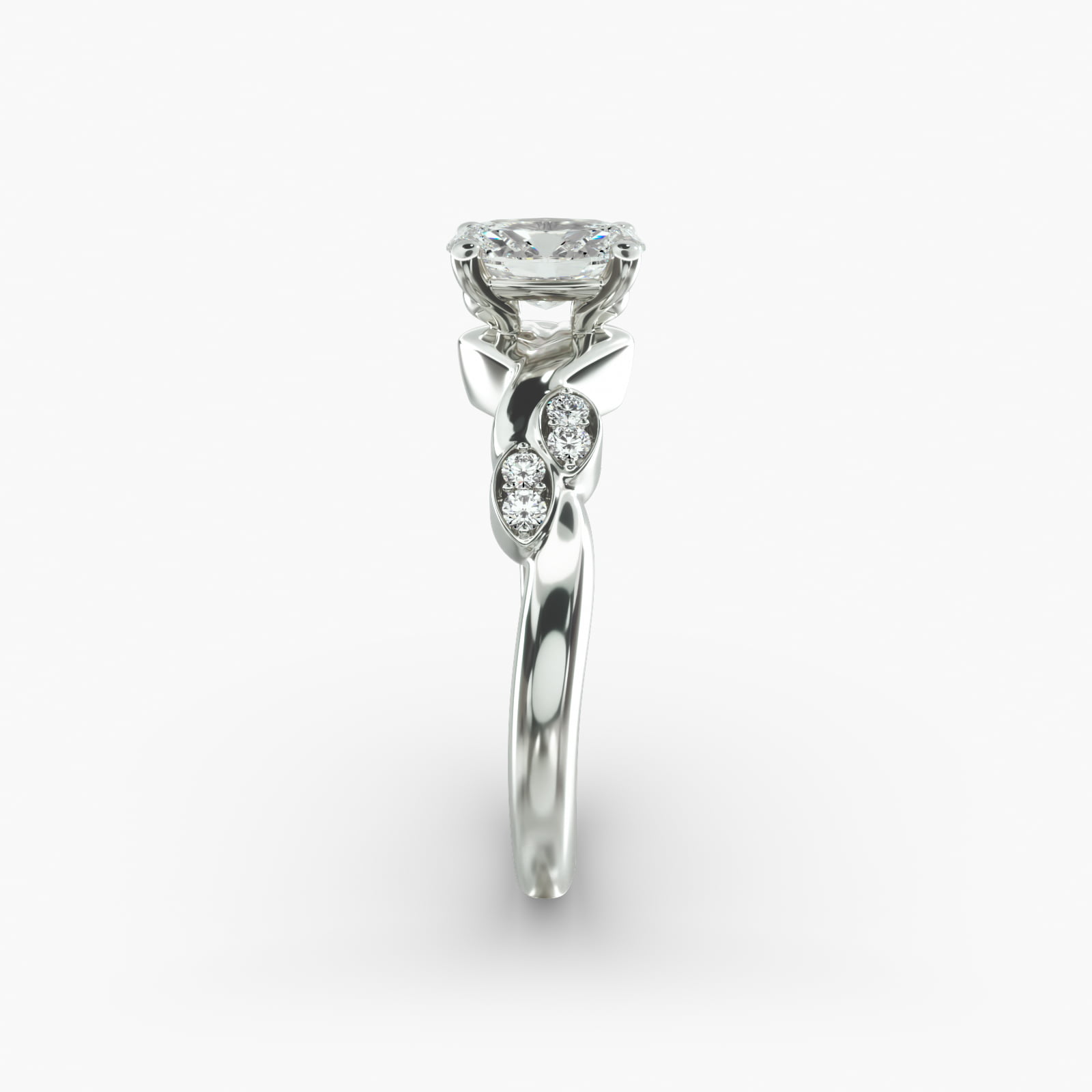 Twisted Vine Side Stone Diamond Engagement Ring In 14K White Gold