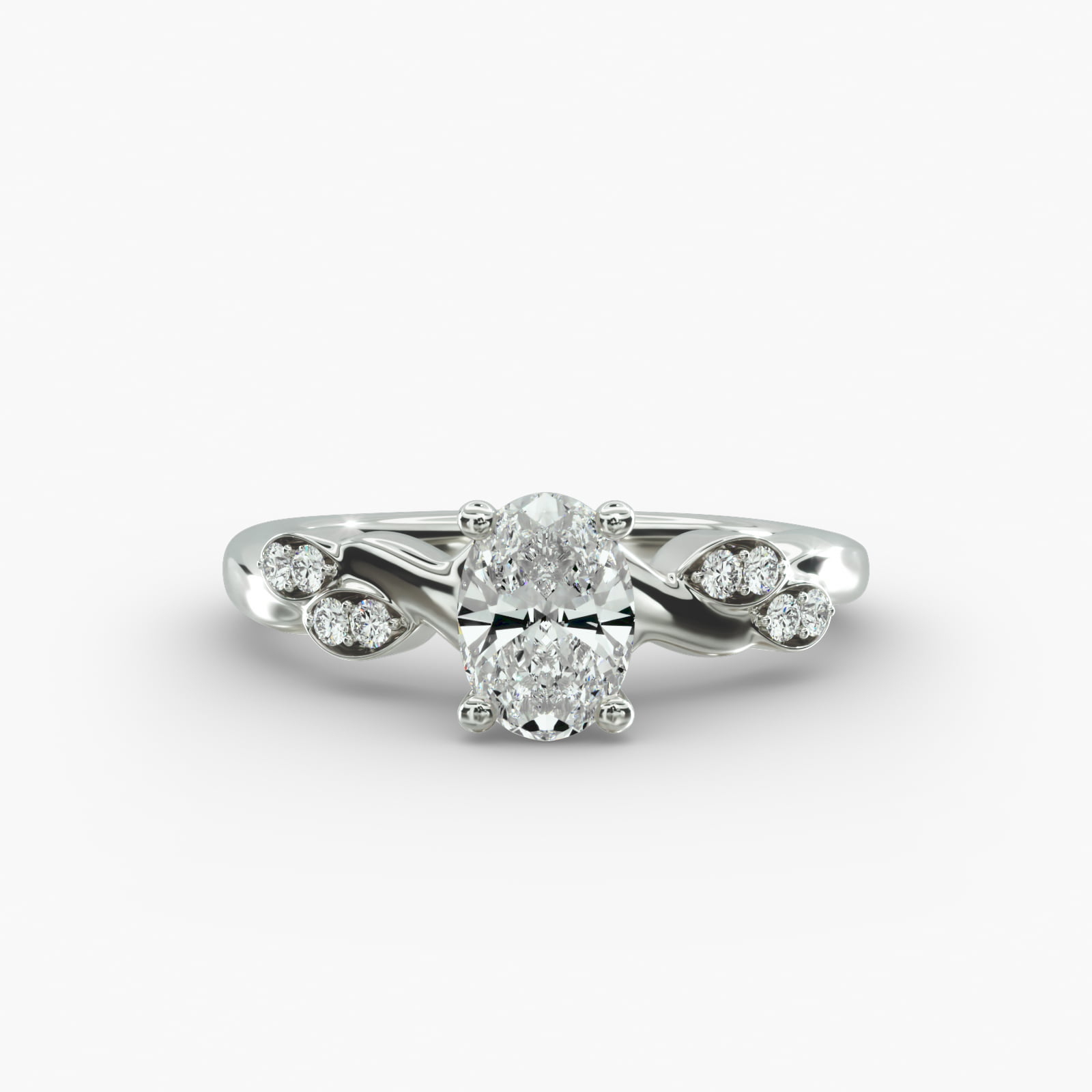 Twisted Vine Side Stone Diamond Engagement Ring In 14K White Gold