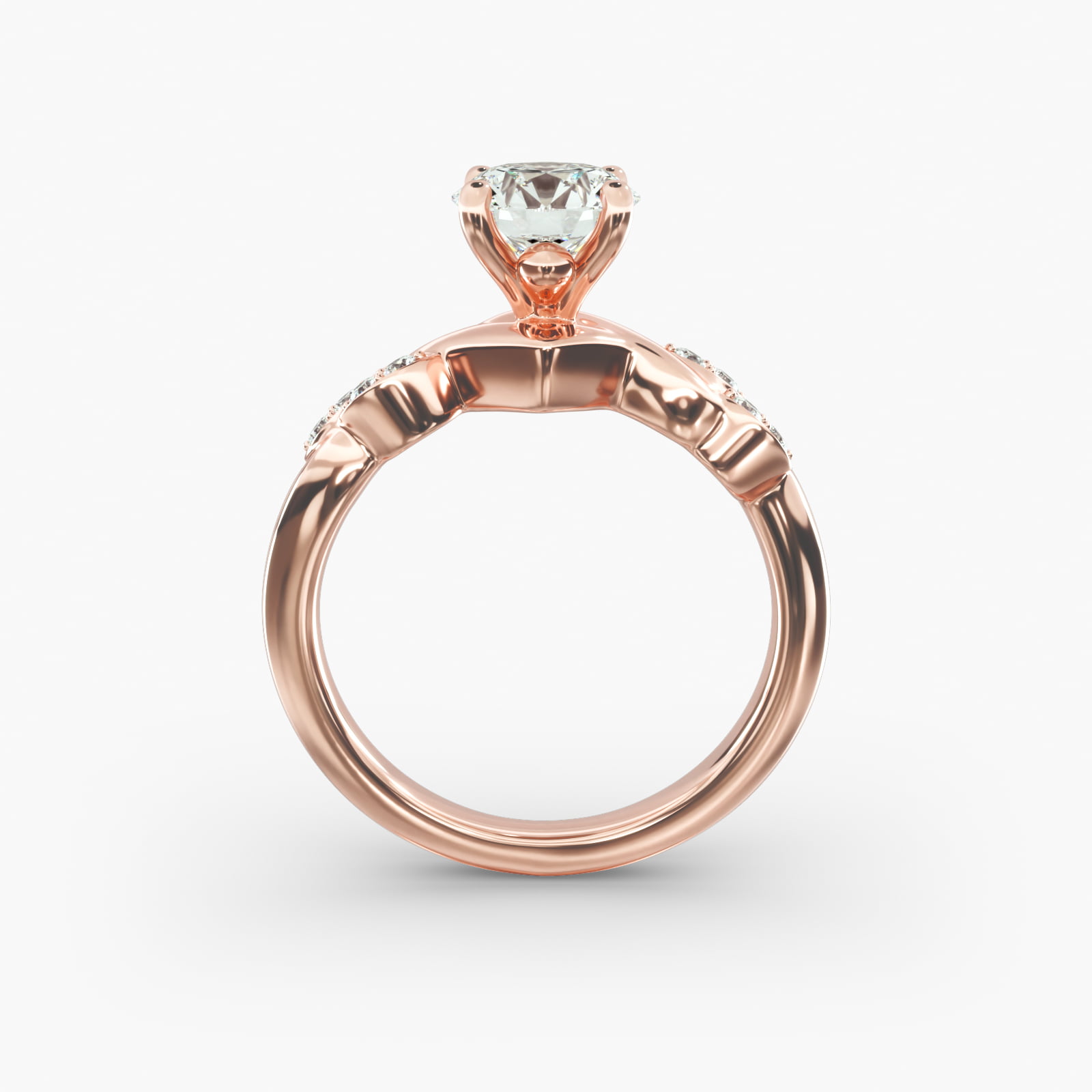 Twisted Vine Side Stone Diamond Engagement Ring In 14K Rose Gold