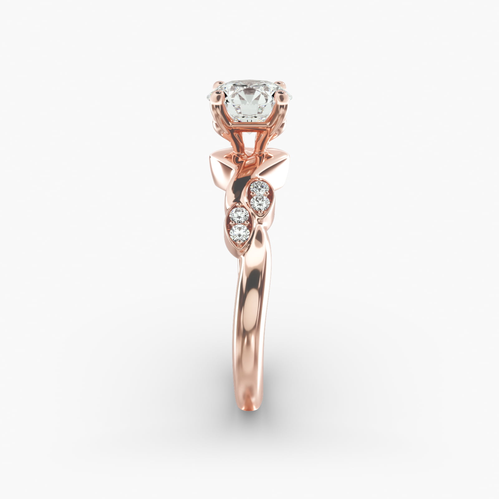 Twisted Vine Side Stone Diamond Engagement Ring In 14K Rose Gold