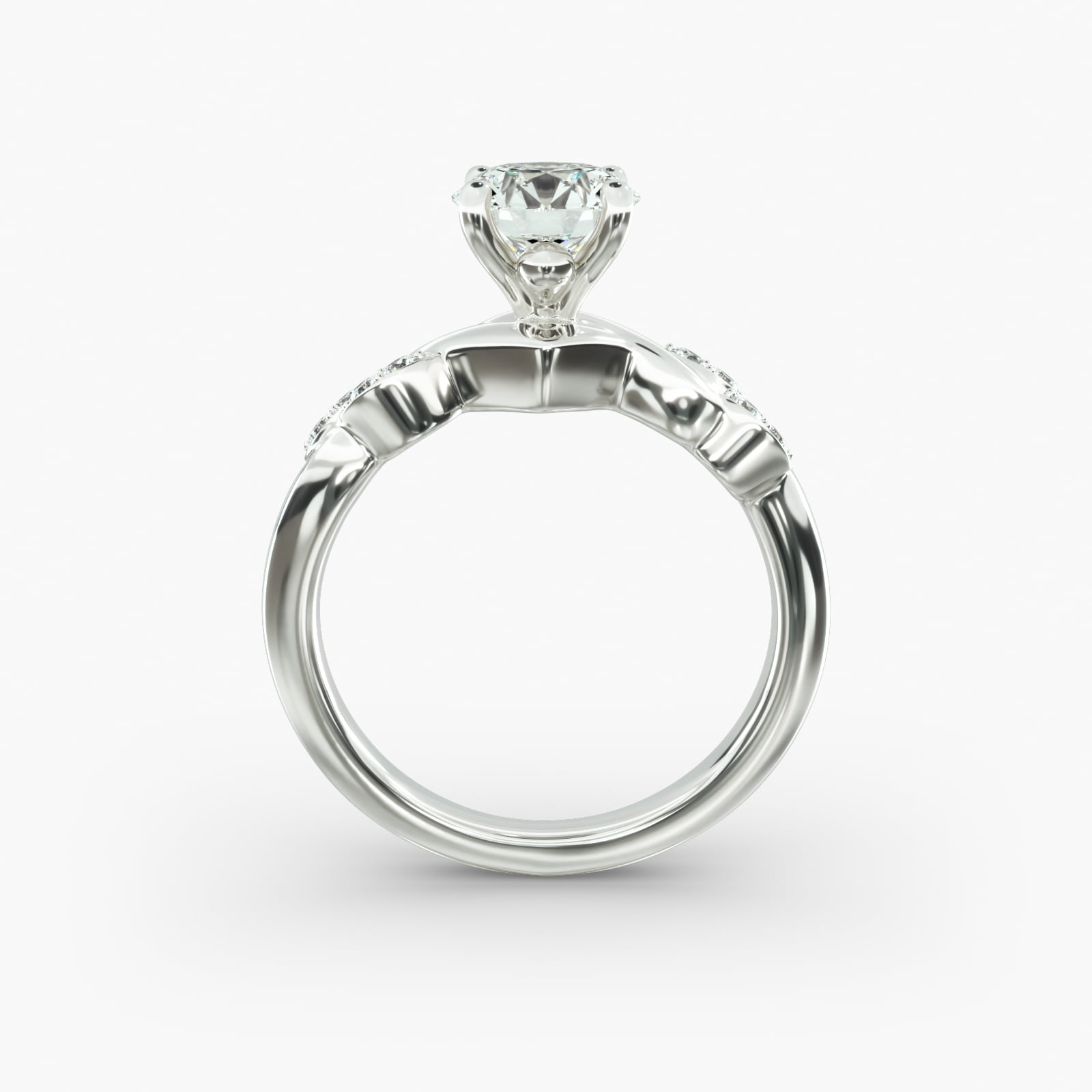 Twisted Vine Side Stone Diamond Engagement Ring In 14K White Gold