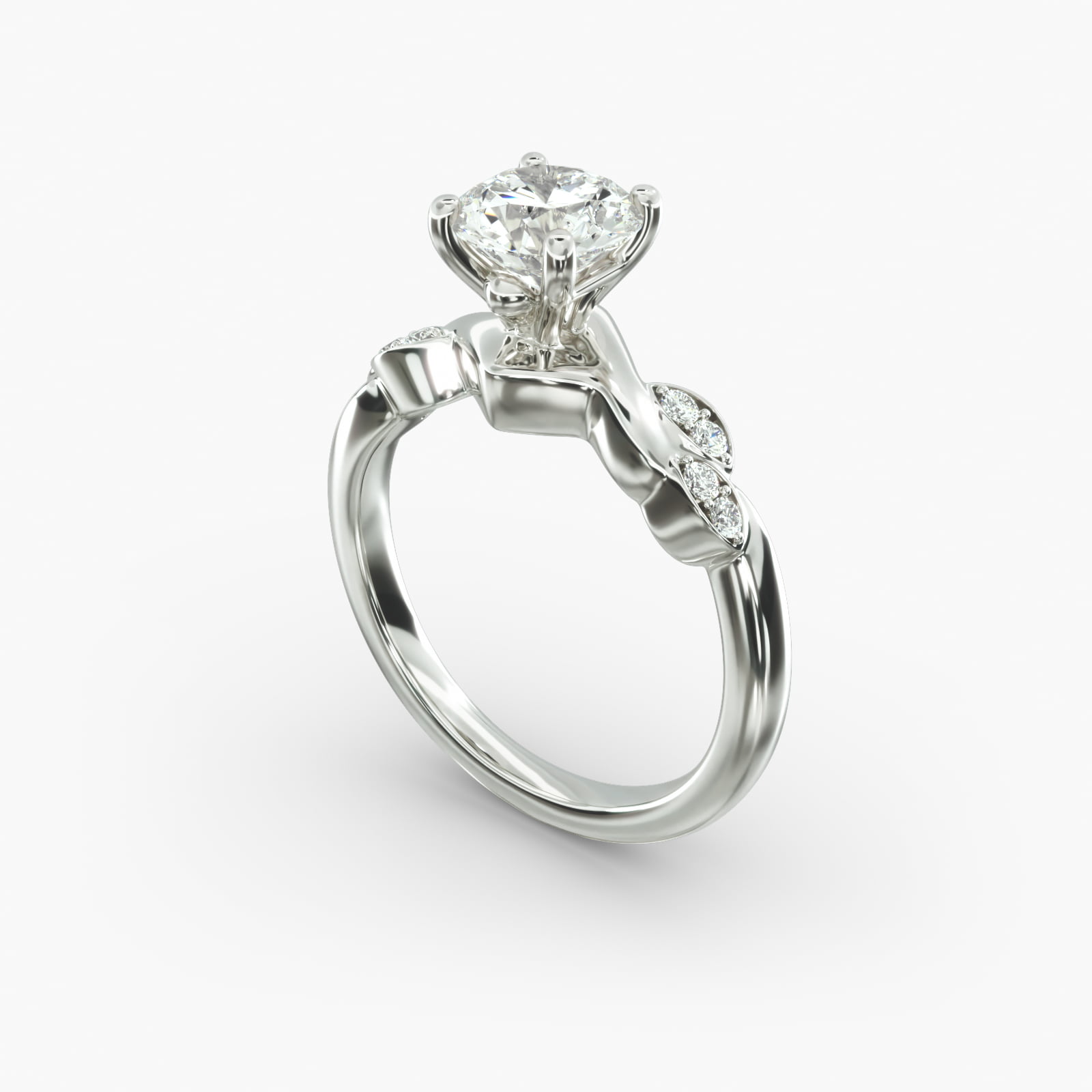 Twisted Vine Side Stone Diamond Engagement Ring In 18K White Gold