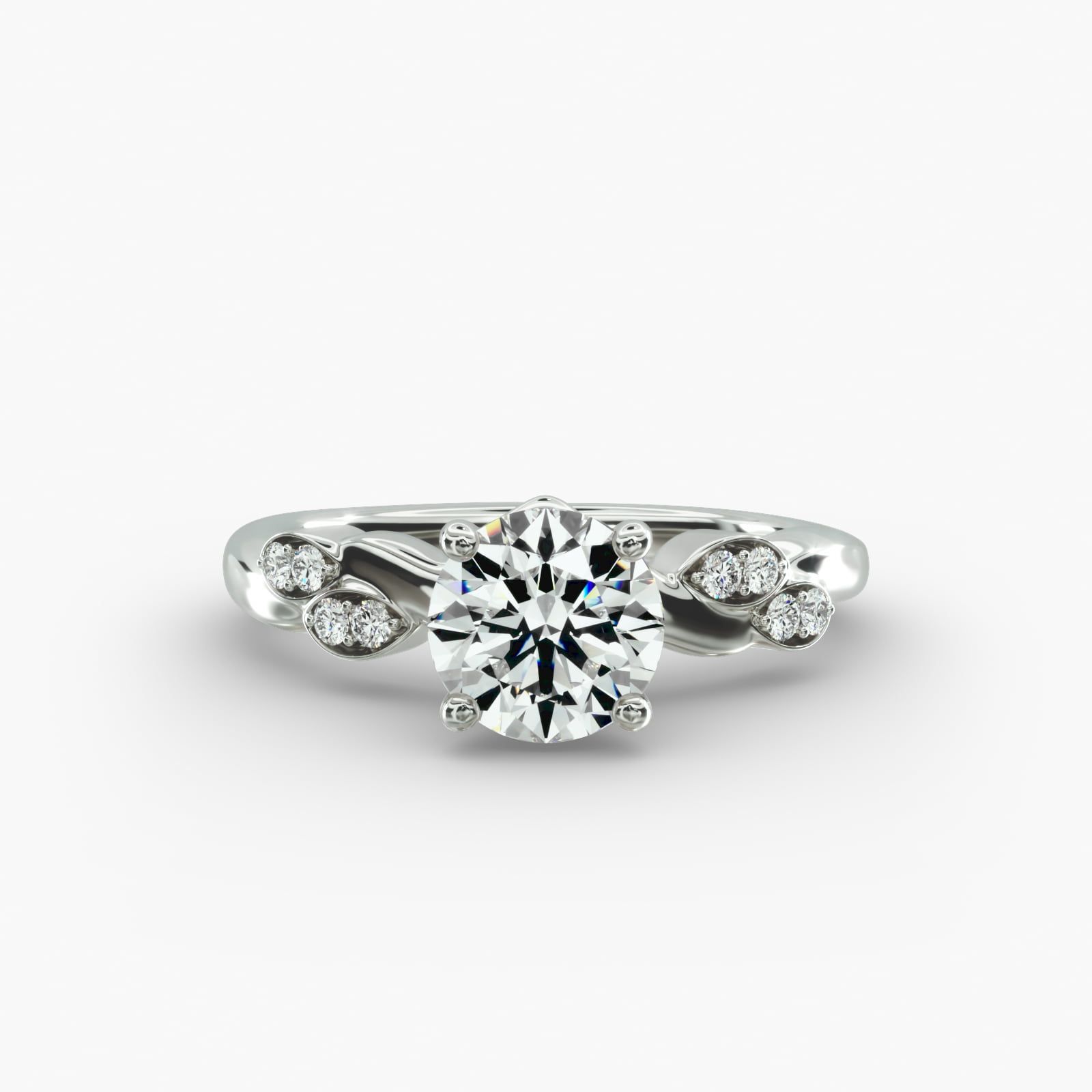 Twisted Vine Side Stone Diamond Engagement Ring In 14K White Gold