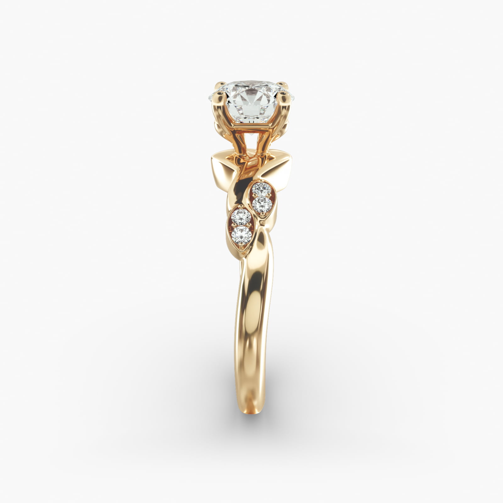 Twisted Vine Side Stone Diamond Engagement Ring In 14K Yellow Gold