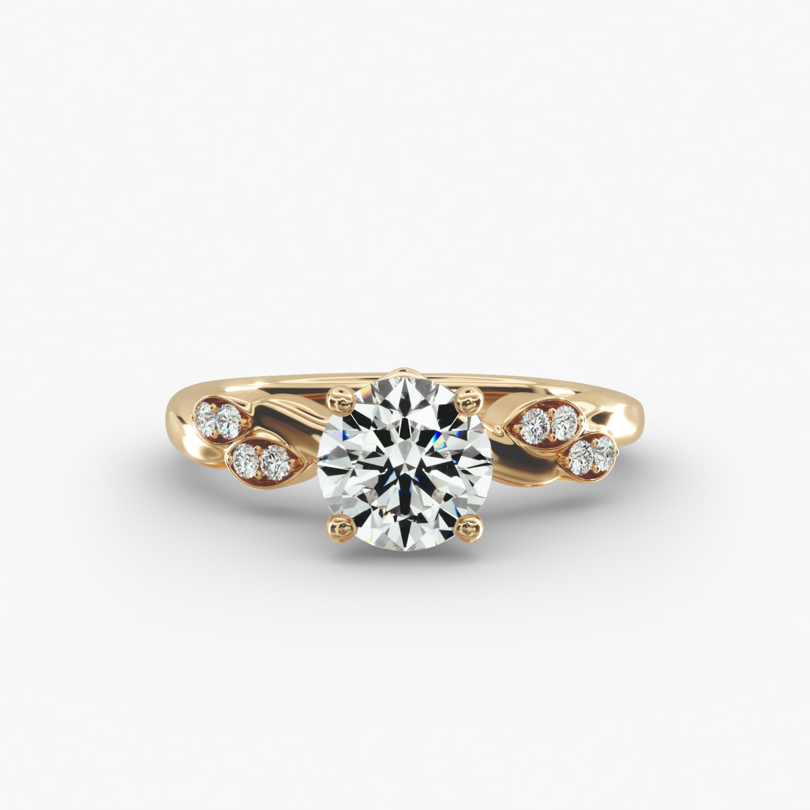 Twisted Vine Side Stone Diamond Engagement Ring In 14K Yellow Gold