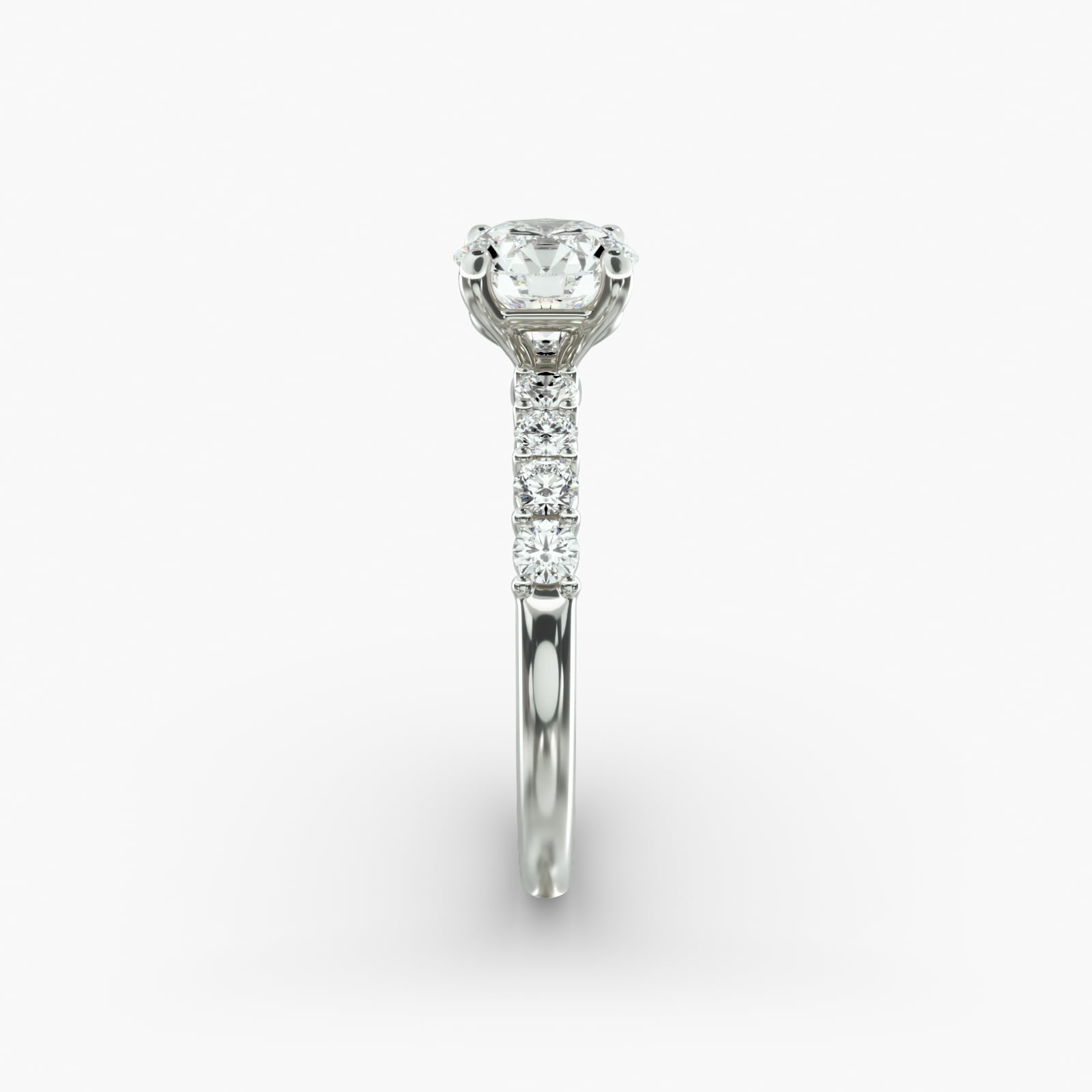 Prong Set Side Stone Diamond Engagement Ring In 14K White Gold